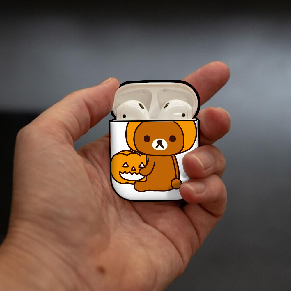 リラックマ リラックマ キイロイトリ Rilakkuma Korilakkuma Kiiroitori AirPods 第2世代保護ケース ハードシェル ブラック 耐衝撃・防指紋・カラビナ付き