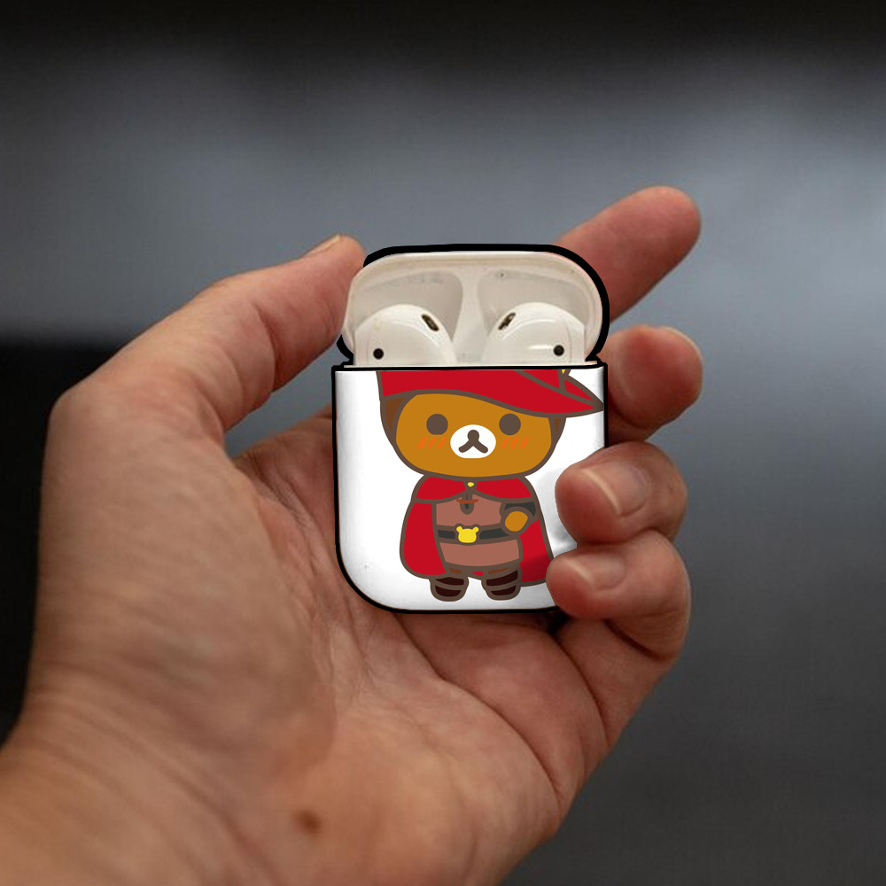 リラックマ リラックマ キイロイトリ Rilakkuma Korilakkuma Kiiroitori AirPods 第2世代保護ケース ハードシェル ブラック 耐衝撃・防指紋・カラビナ付き