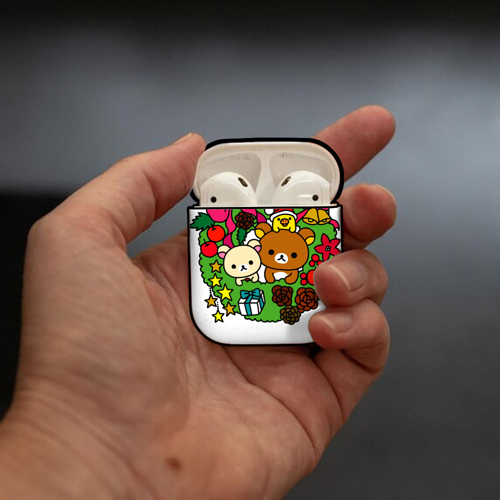 リラックマ リラックマ キイロイトリ Rilakkuma Korilakkuma Kiiroitori AirPods 第2世代保護ケース ハードシェル ブラック 耐衝撃・防指紋・カラビナ付き