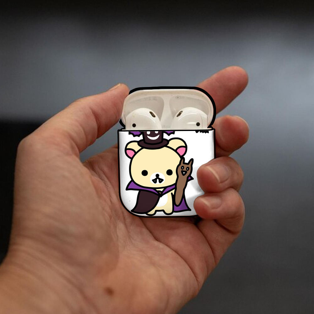 リラックマ リラックマ キイロイトリ Rilakkuma Korilakkuma Kiiroitori AirPods 第2世代保護ケース ハードシェル ブラック 耐衝撃・防指紋・カラビナ付き