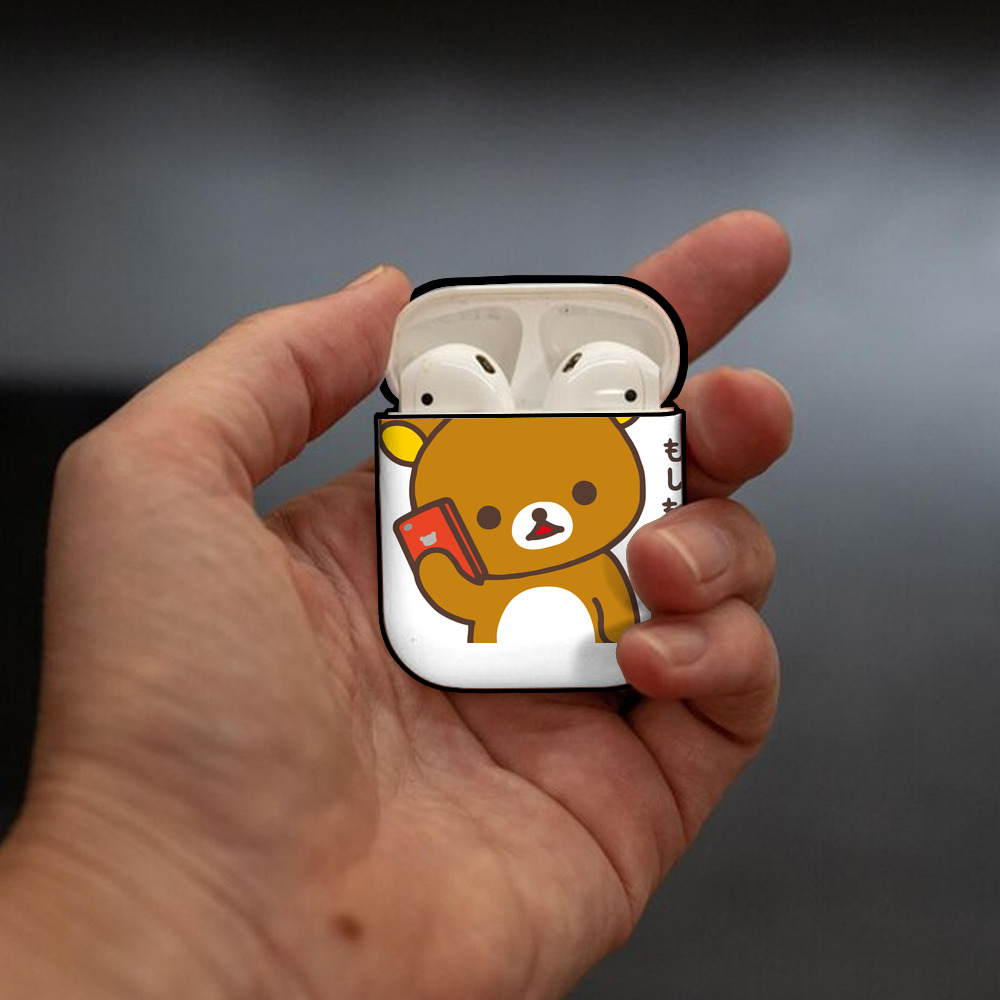 リラックマ リラックマ キイロイトリ Rilakkuma Korilakkuma Kiiroitori AirPods 第2世代保護ケース ハードシェル ブラック 耐衝撃・防指紋・カラビナ付き