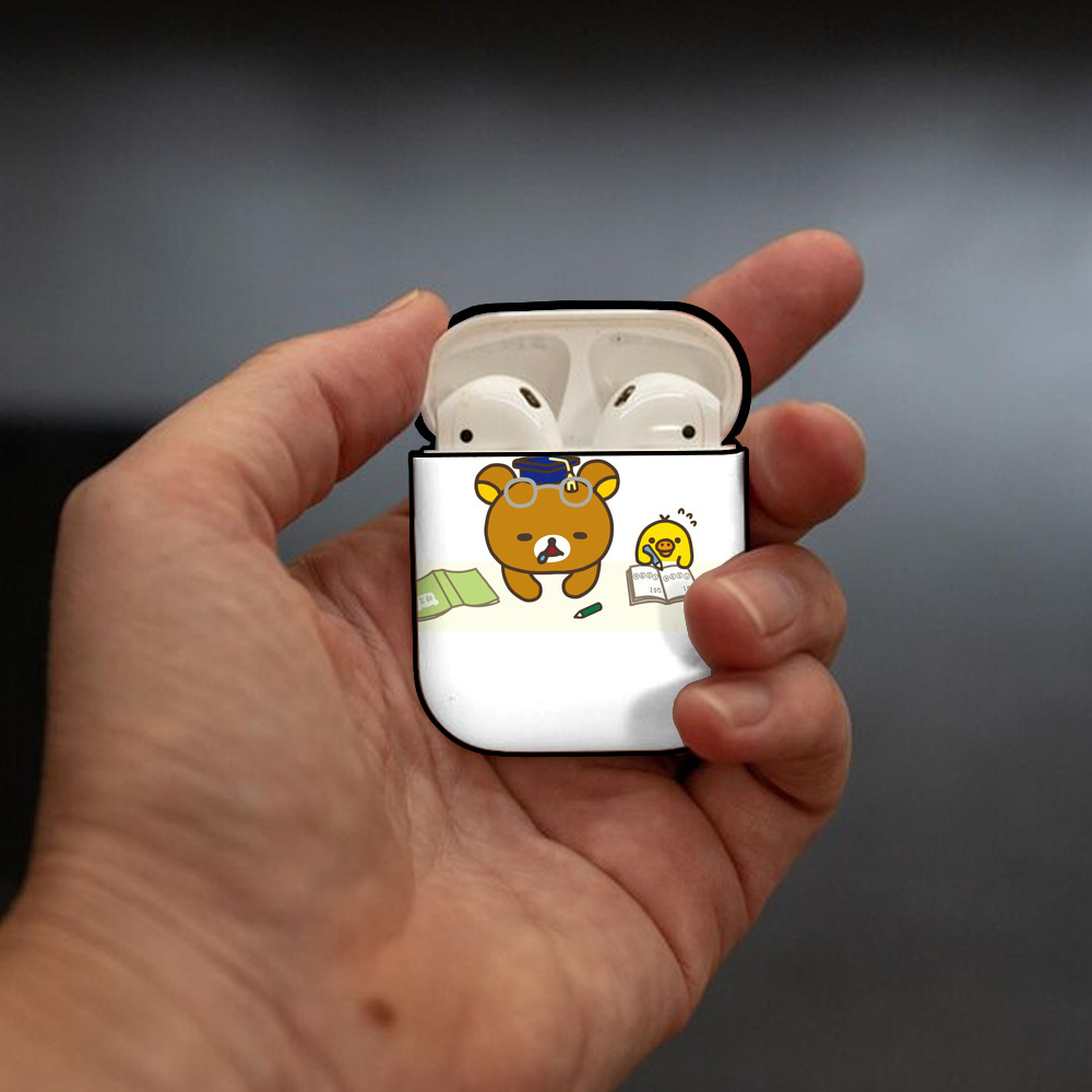 リラックマ リラックマ キイロイトリ Rilakkuma Korilakkuma Kiiroitori AirPods 第2世代保護ケース ハードシェル ブラック 耐衝撃・防指紋・カラビナ付き