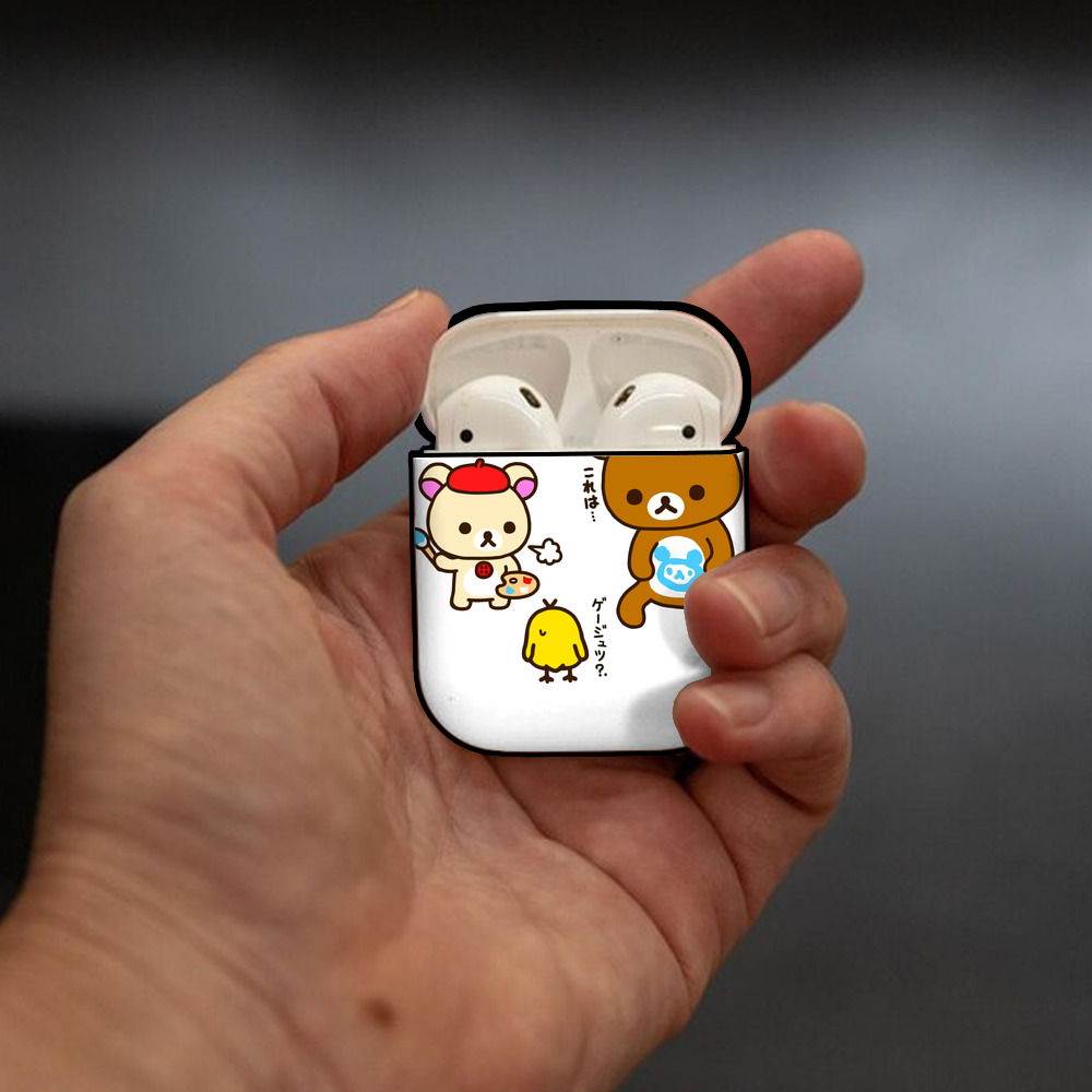リラックマ リラックマ キイロイトリ Rilakkuma Korilakkuma Kiiroitori AirPods 第2世代保護ケース ハードシェル ブラック 耐衝撃・防指紋・カラビナ付き