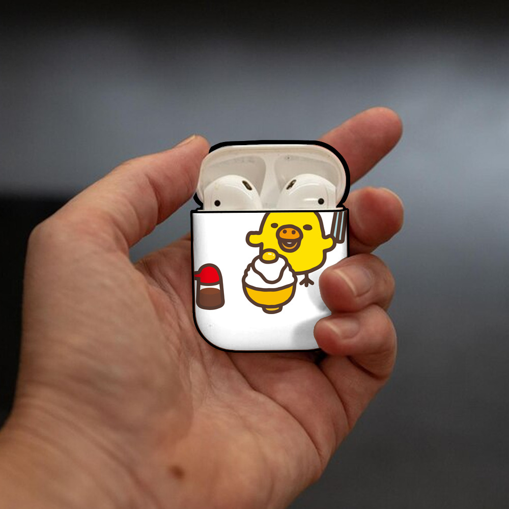 リラックマ リラックマ キイロイトリ Rilakkuma Korilakkuma Kiiroitori AirPods 第2世代保護ケース ハードシェル ブラック 耐衝撃・防指紋・カラビナ付き