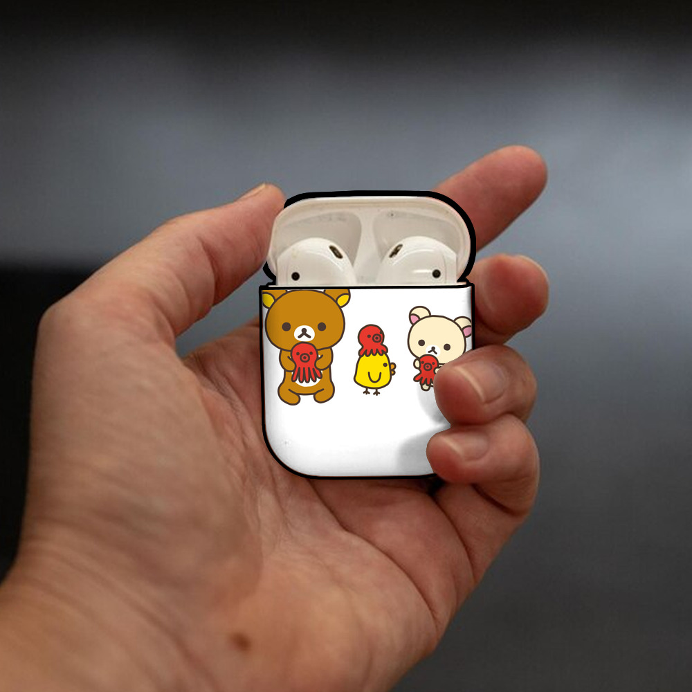 リラックマ リラックマ キイロイトリ Rilakkuma Korilakkuma Kiiroitori AirPods 第2世代保護ケース ハードシェル ブラック 耐衝撃・防指紋・カラビナ付き