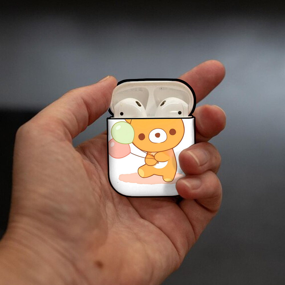 リラックマ リラックマ キイロイトリ Rilakkuma Korilakkuma Kiiroitori AirPods 第2世代保護ケース ハードシェル ブラック 耐衝撃・防指紋・カラビナ付き