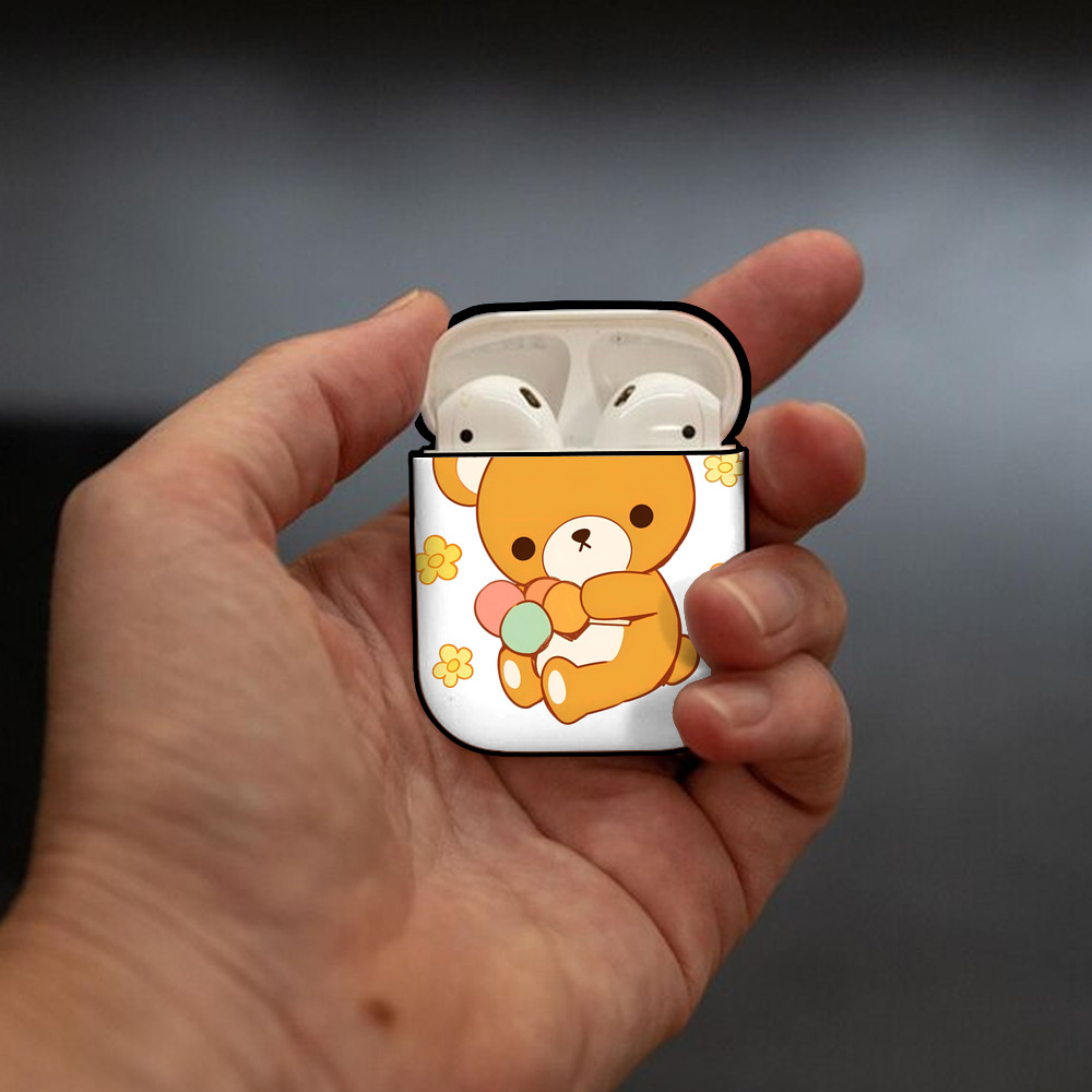 リラックマ リラックマ キイロイトリ Rilakkuma Korilakkuma Kiiroitori AirPods 第2世代保護ケース ハードシェル ブラック 耐衝撃・防指紋・カラビナ付き