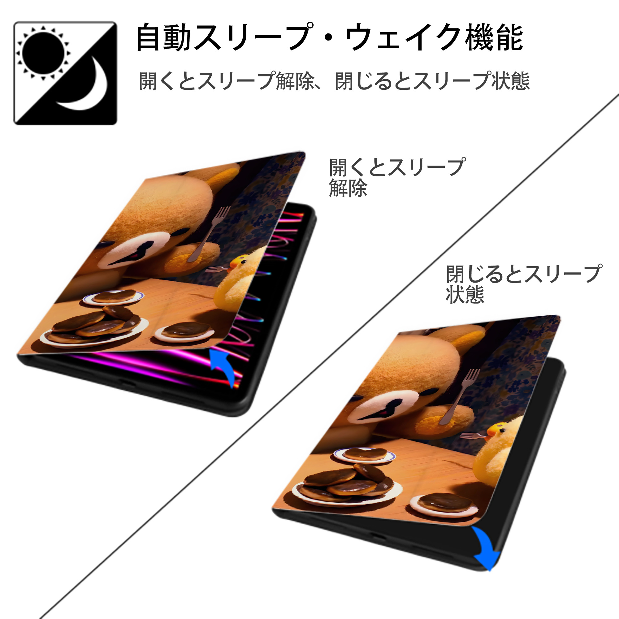 リラックマ リラックマ キイロイトリ Rilakkuma Korilakkuma Kiiroitori IPad ケース ブック型 PUレザー TPU 耐衝撃 軽量 薄型 ペン収納なし 全面保護 IPad 各モデル対応