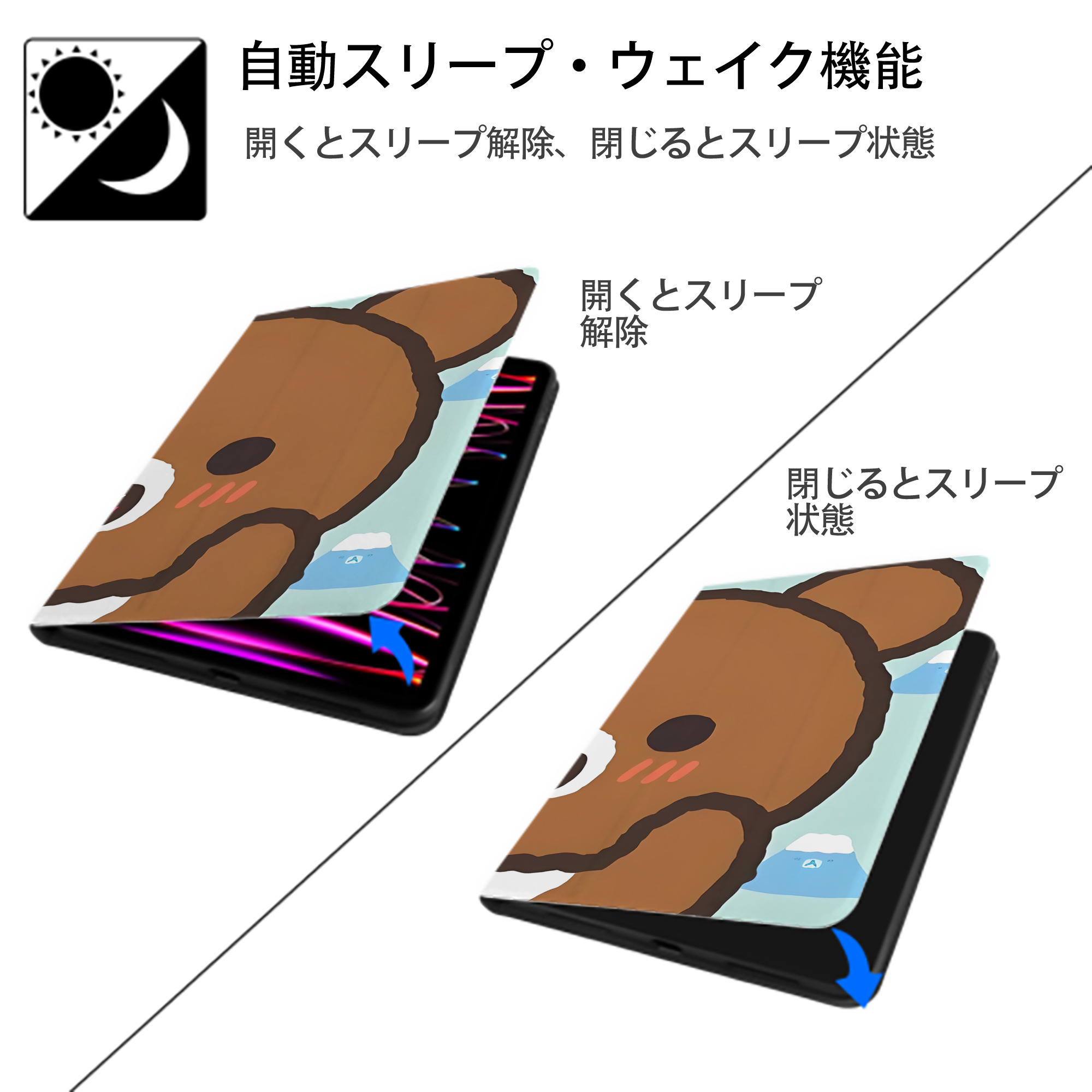 リラックマ リラックマ キイロイトリ Rilakkuma Korilakkuma Kiiroitori IPad ケース ブック型 PUレザー TPU 耐衝撃 軽量 薄型 ペン収納なし 全面保護 IPad 各モデル対応