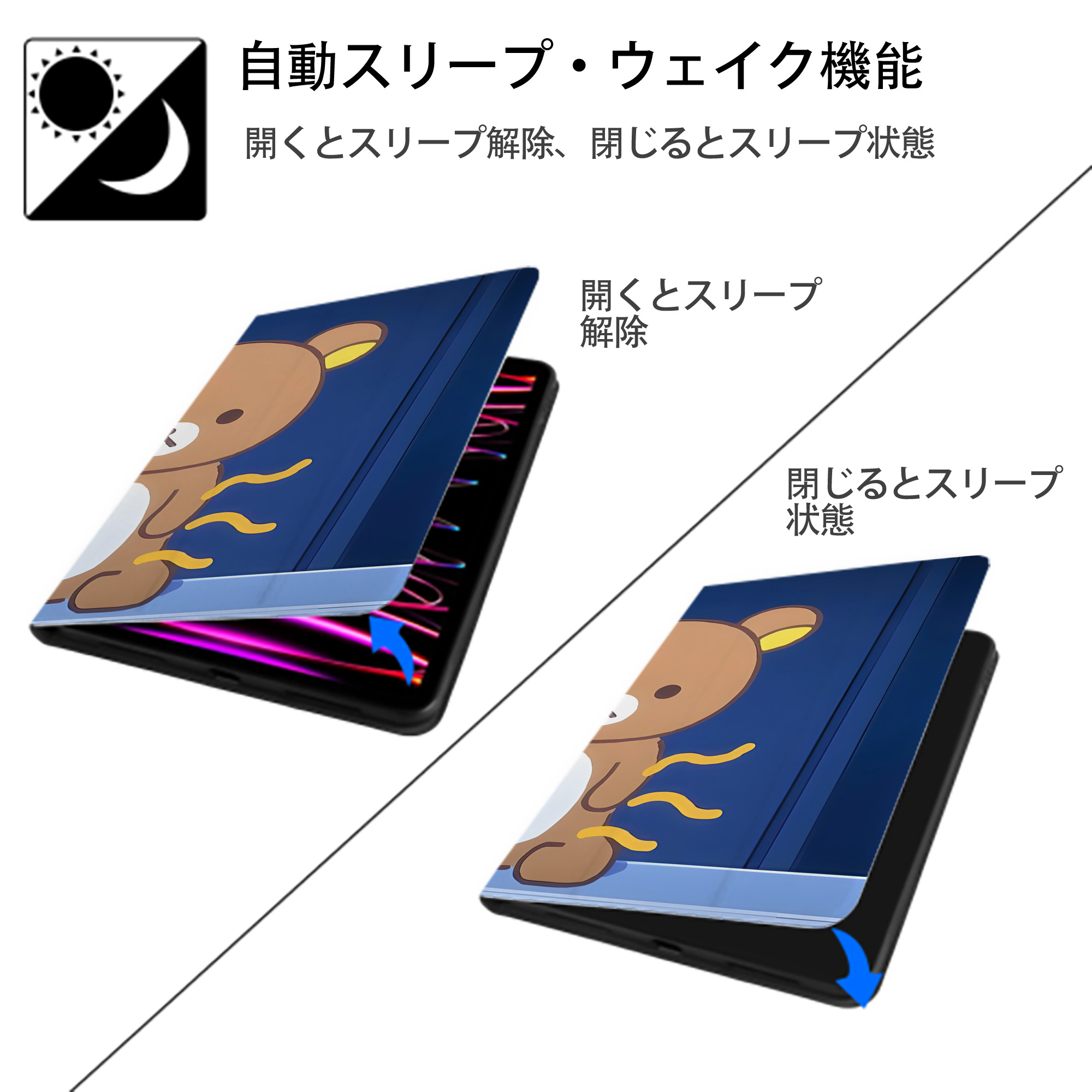 リラックマ リラックマ キイロイトリ Rilakkuma Korilakkuma Kiiroitori IPad ケース ブック型 PUレザー TPU 耐衝撃 軽量 薄型 ペン収納なし 全面保護 IPad 各モデル対応