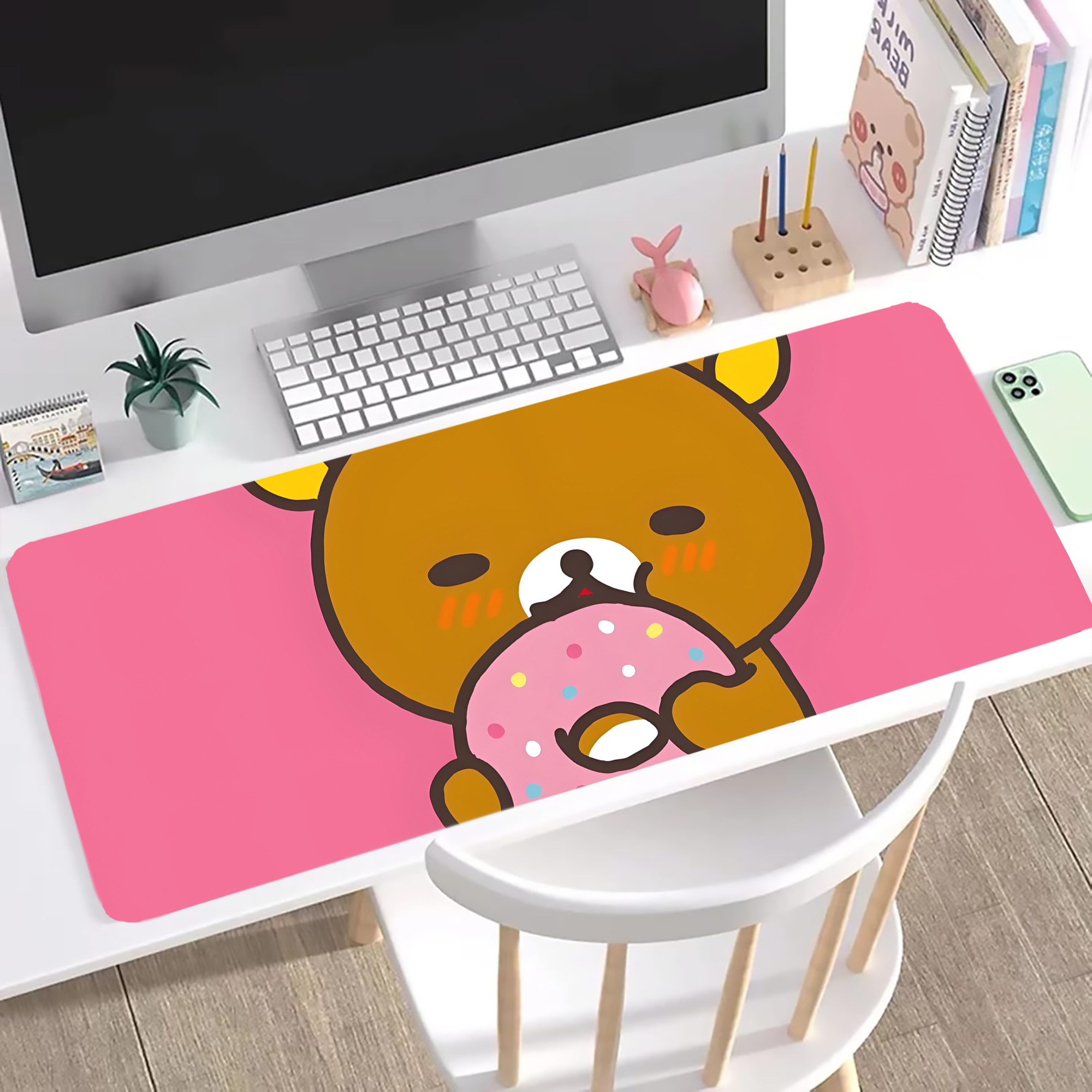 （画像用） リラックマ リラックマ キイロイトリ Rilakkuma Korilakkuma Kiiroitori ステッチ加工 大判デスクマット／滑り止めマウスパッド
