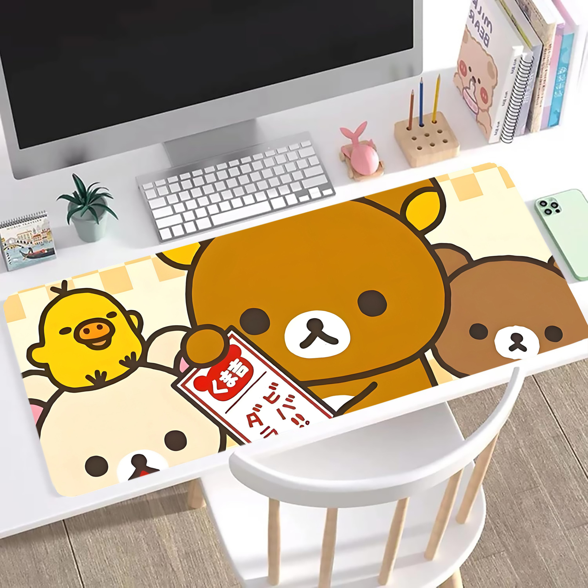 （画像用） リラックマ リラックマ キイロイトリ Rilakkuma Korilakkuma Kiiroitori ステッチ加工 大判デスクマット／滑り止めマウスパッド