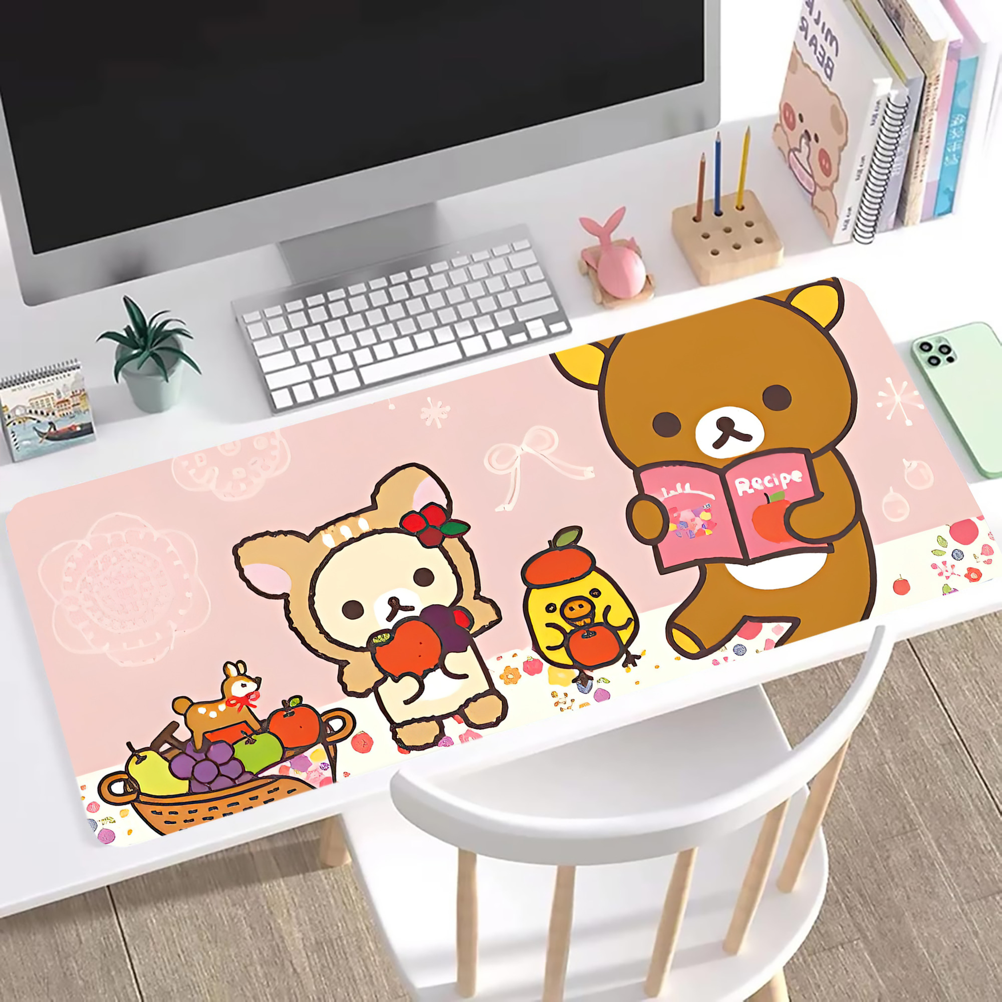 （画像用） リラックマ リラックマ キイロイトリ Rilakkuma Korilakkuma Kiiroitori ステッチ加工 大判デスクマット／滑り止めマウスパッド