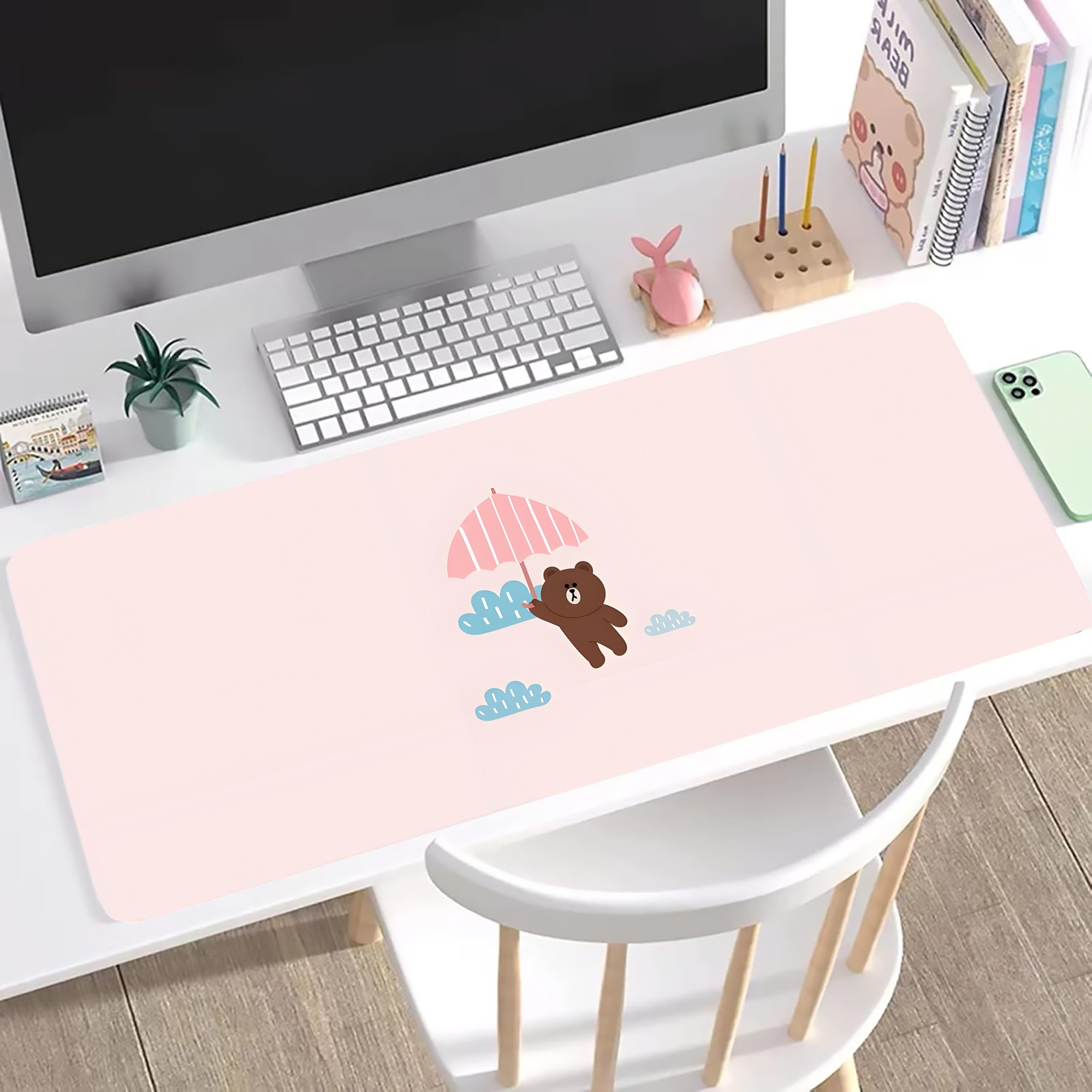 （画像用） リラックマ リラックマ キイロイトリ Rilakkuma Korilakkuma Kiiroitori ステッチ加工 大判デスクマット／滑り止めマウスパッド