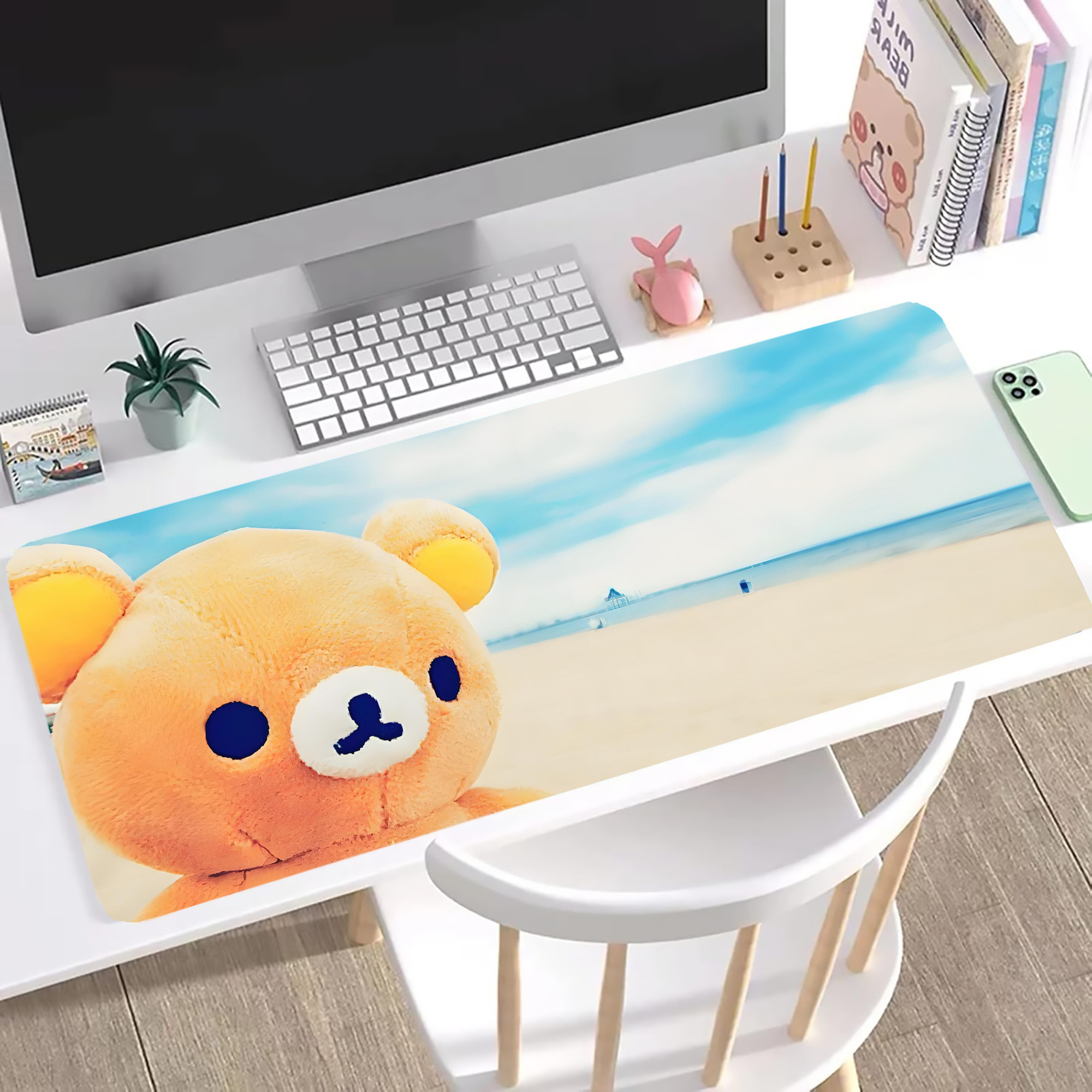 （画像用） リラックマ リラックマ キイロイトリ Rilakkuma Korilakkuma Kiiroitori ステッチ加工 大判デスクマット／滑り止めマウスパッド