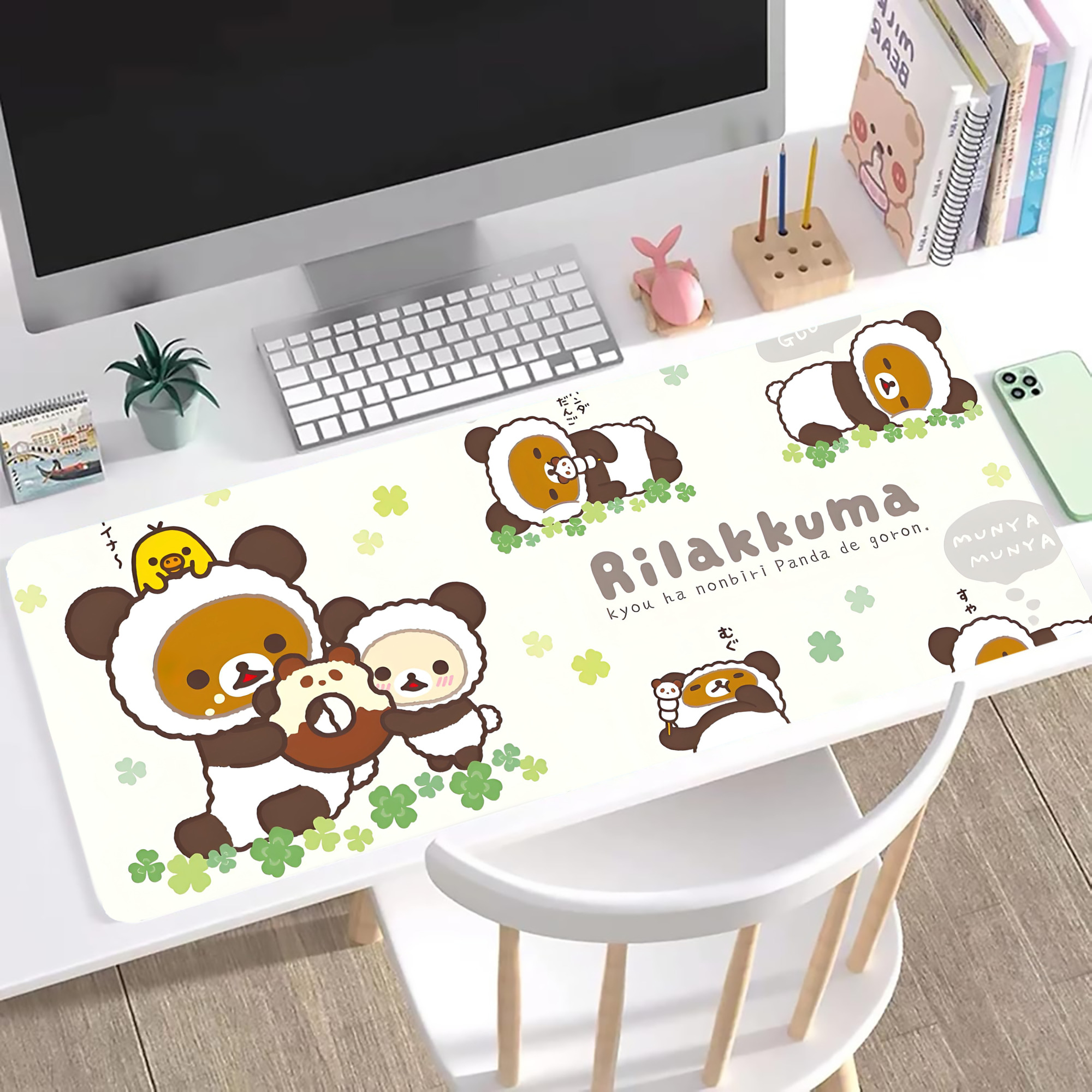 （画像用） リラックマ リラックマ キイロイトリ Rilakkuma Korilakkuma Kiiroitori ステッチ加工 大判デスクマット／滑り止めマウスパッド