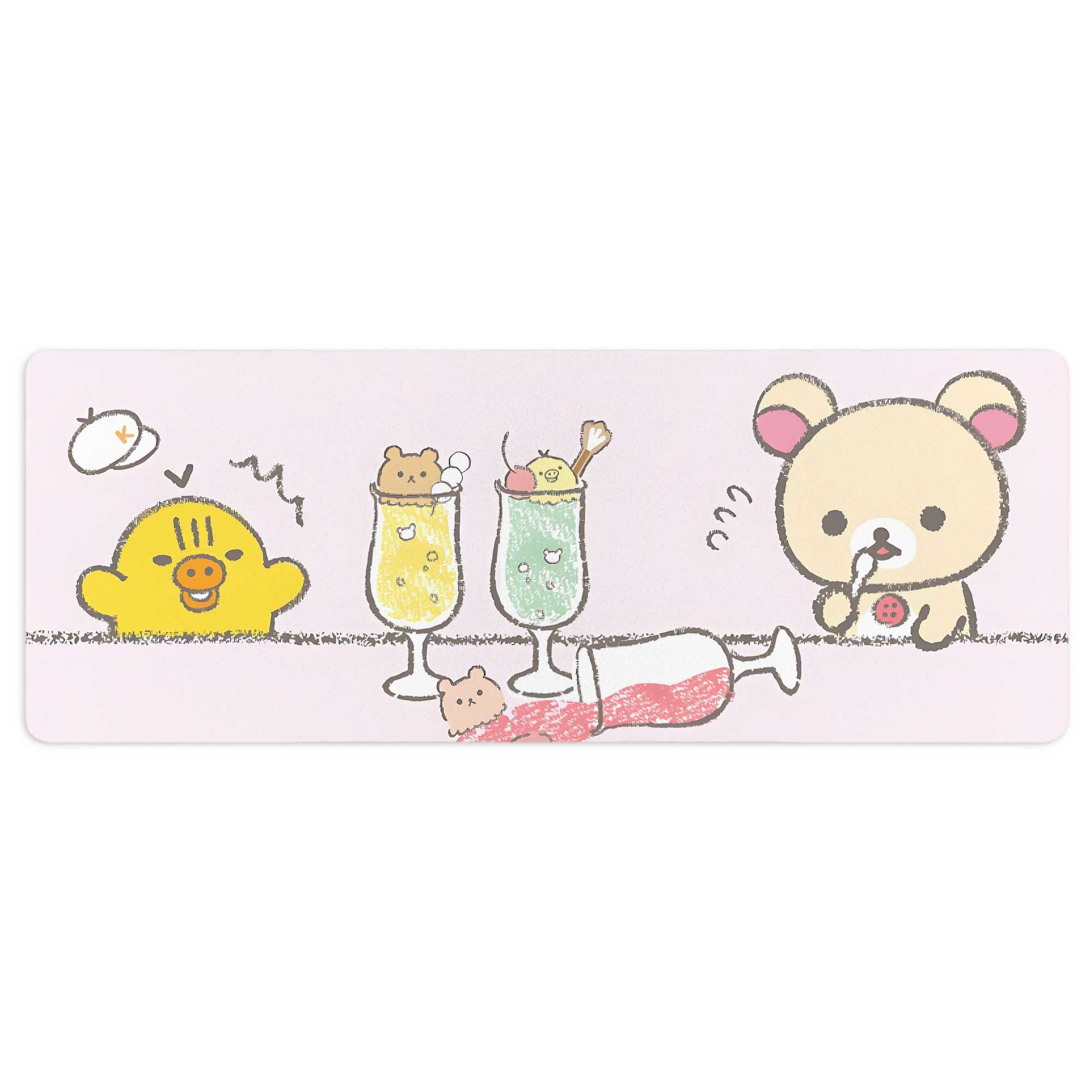 （画像用） リラックマ リラックマ キイロイトリ Rilakkuma Korilakkuma Kiiroitori ステッチ加工 大判デスクマット／滑り止めマウスパッド
