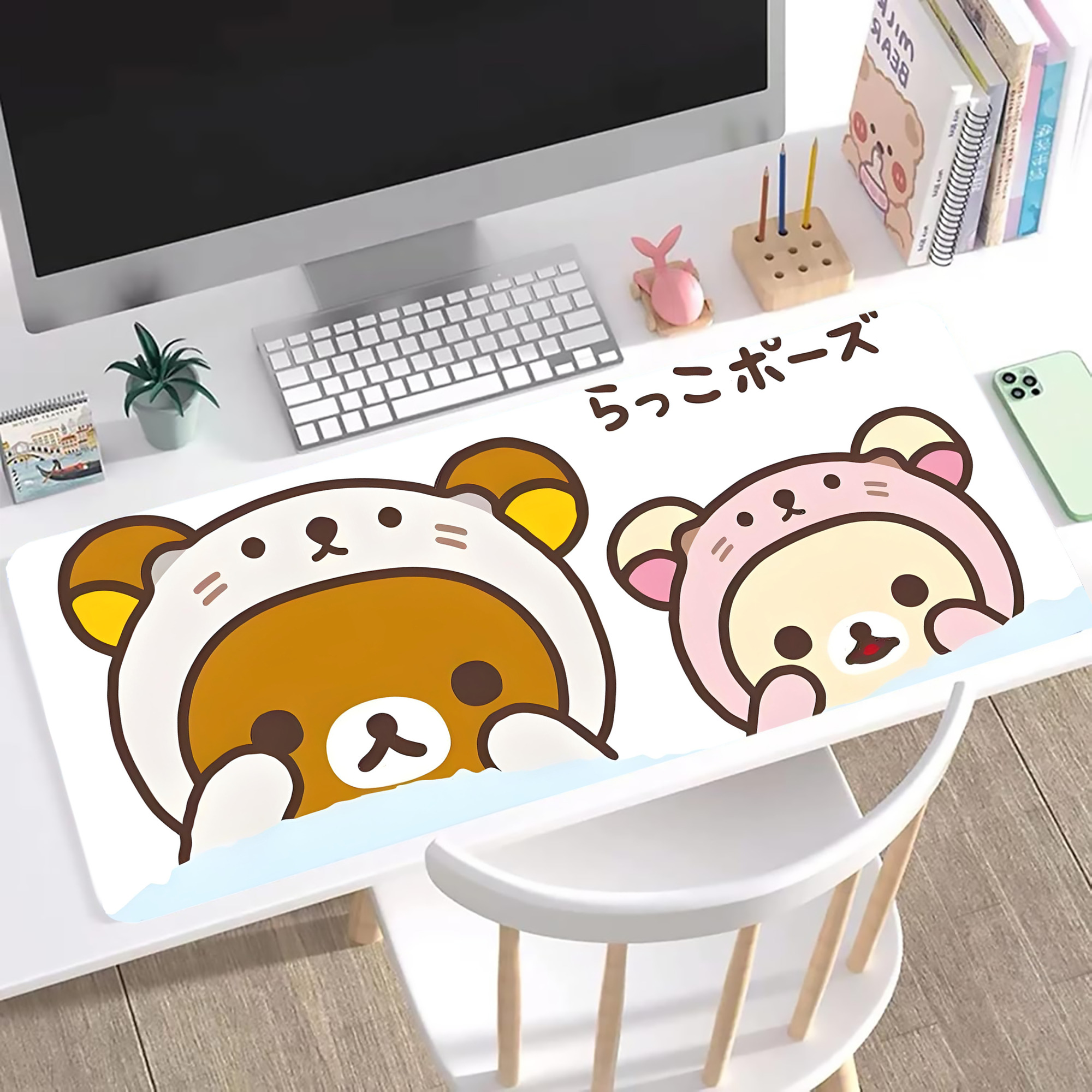 （画像用） リラックマ リラックマ キイロイトリ Rilakkuma Korilakkuma Kiiroitori ステッチ加工 大判デスクマット／滑り止めマウスパッド