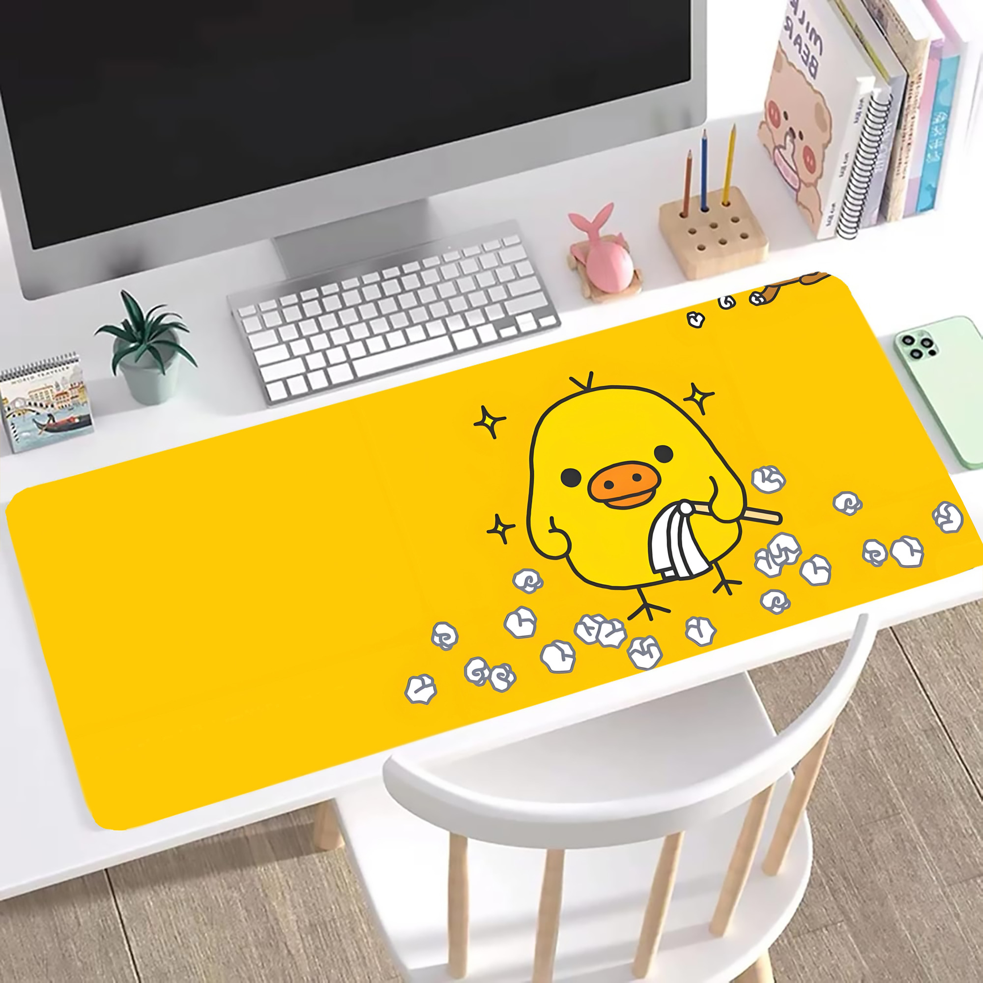 （画像用） リラックマ リラックマ キイロイトリ Rilakkuma Korilakkuma Kiiroitori ステッチ加工 大判デスクマット／滑り止めマウスパッド