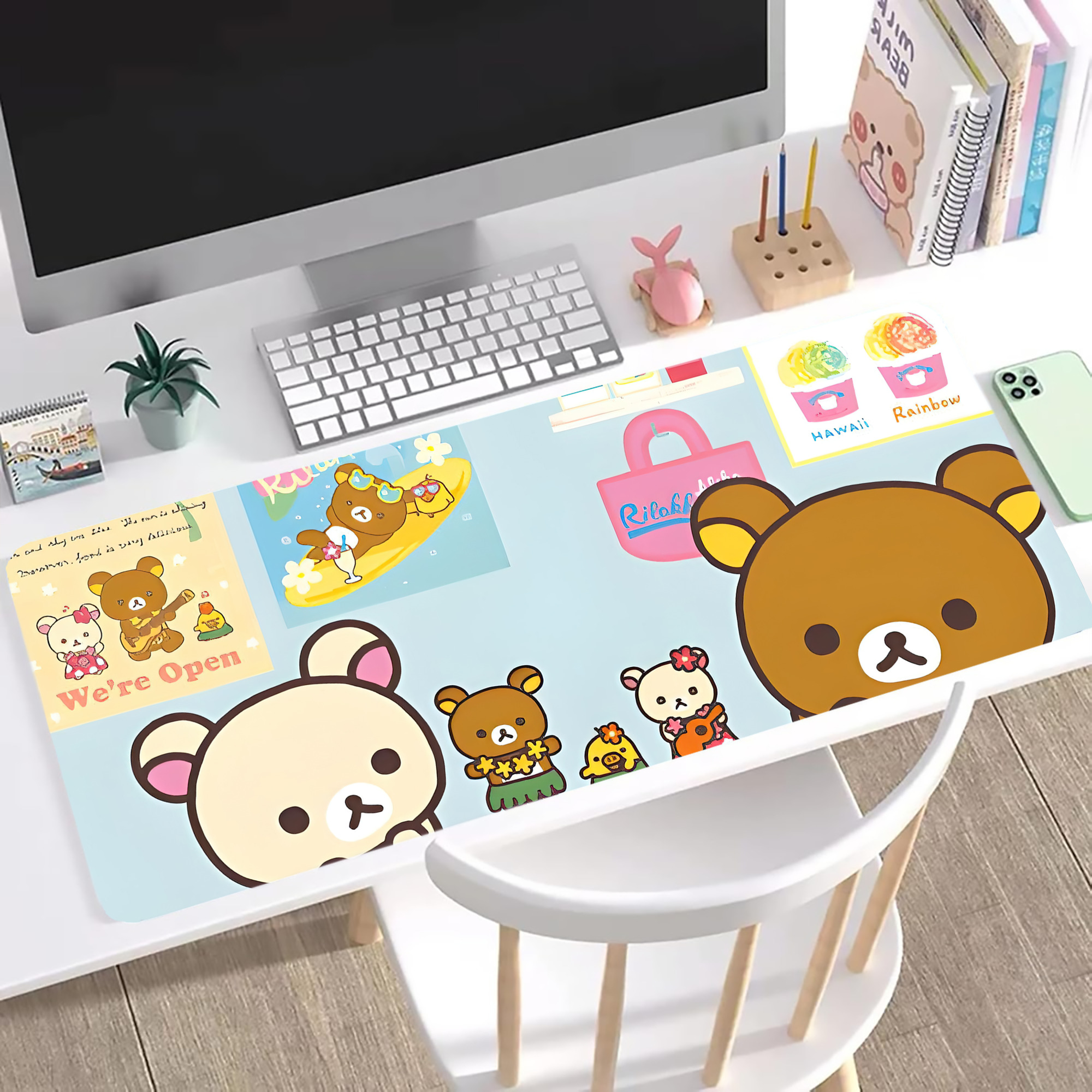 （画像用） リラックマ リラックマ キイロイトリ Rilakkuma Korilakkuma Kiiroitori ステッチ加工 大判デスクマット／滑り止めマウスパッド