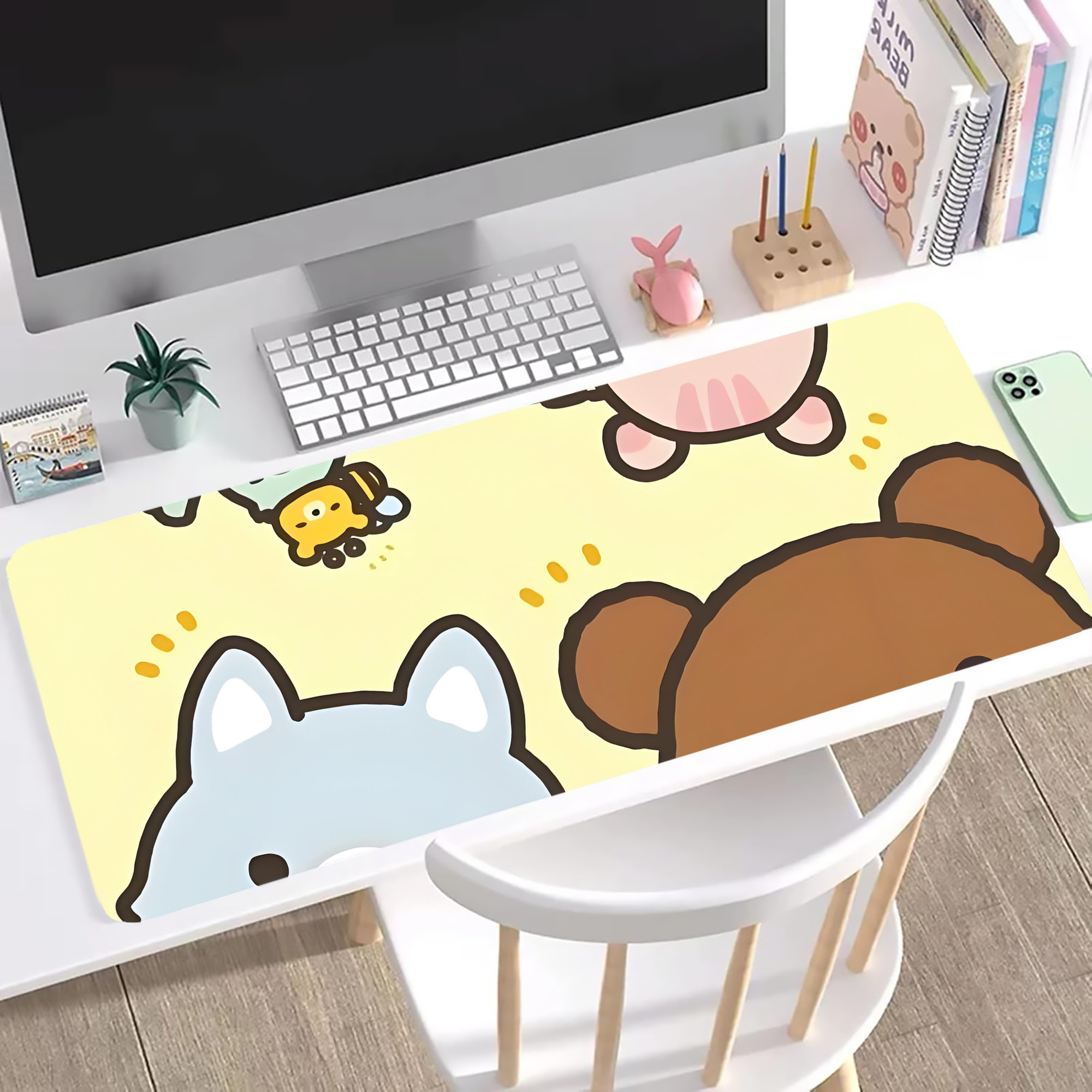 （画像用） リラックマ リラックマ キイロイトリ Rilakkuma Korilakkuma Kiiroitori ステッチ加工 大判デスクマット／滑り止めマウスパッド
