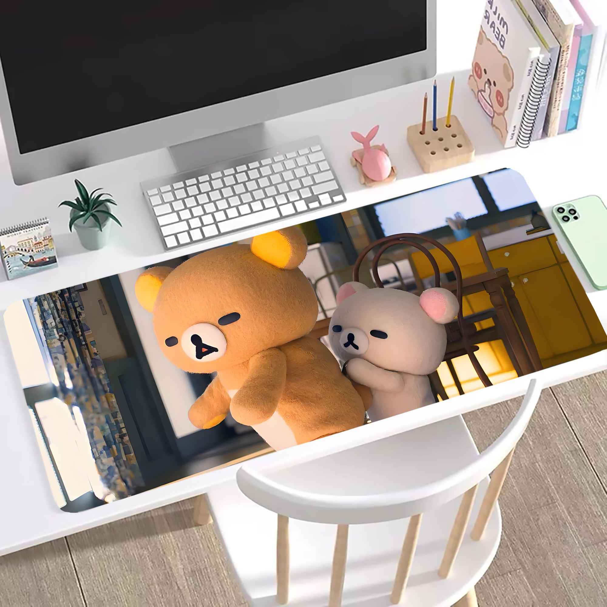 （画像用） リラックマ リラックマ キイロイトリ Rilakkuma Korilakkuma Kiiroitori ステッチ加工 大判デスクマット／滑り止めマウスパッド
