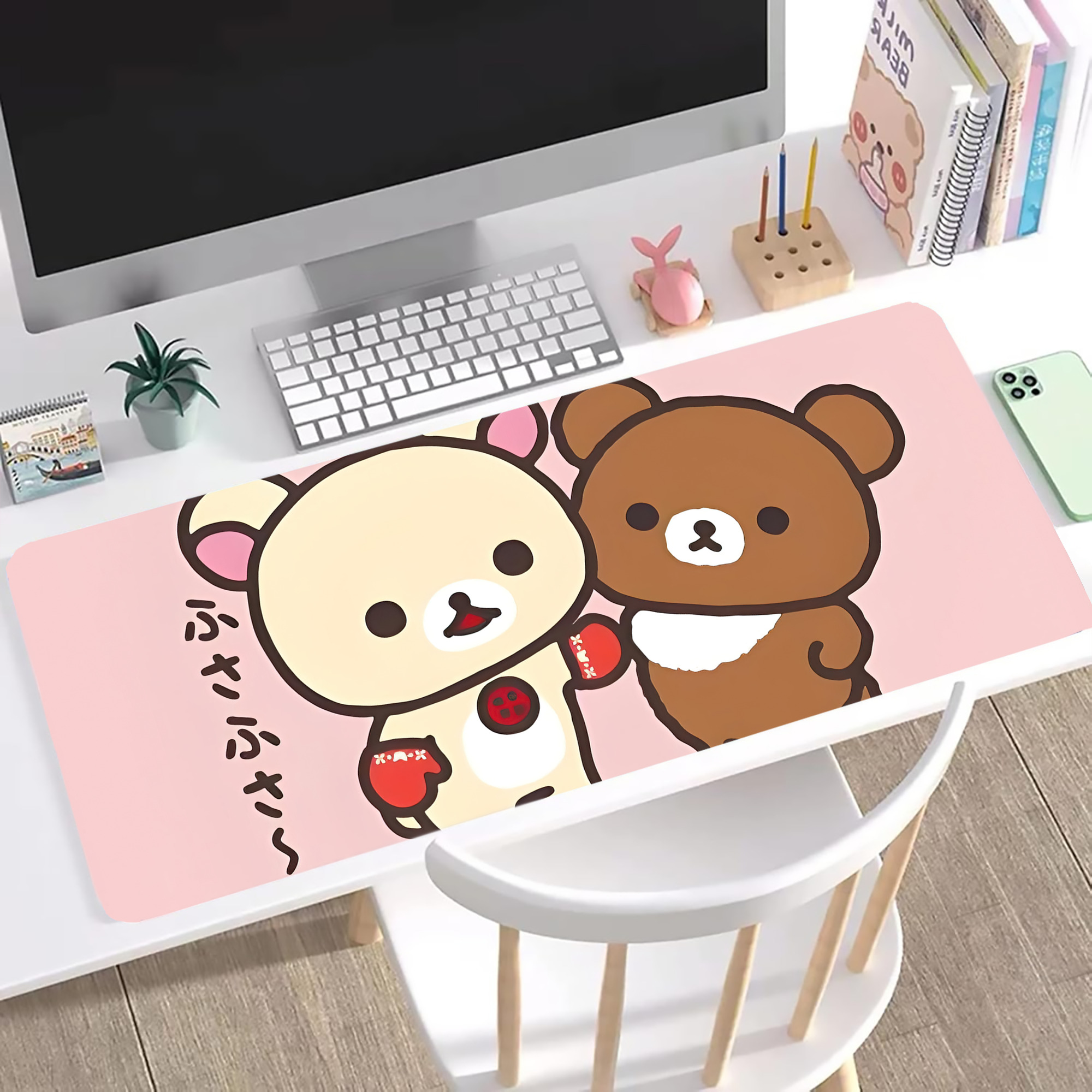 （画像用） リラックマ リラックマ キイロイトリ Rilakkuma Korilakkuma Kiiroitori ステッチ加工 大判デスクマット／滑り止めマウスパッド