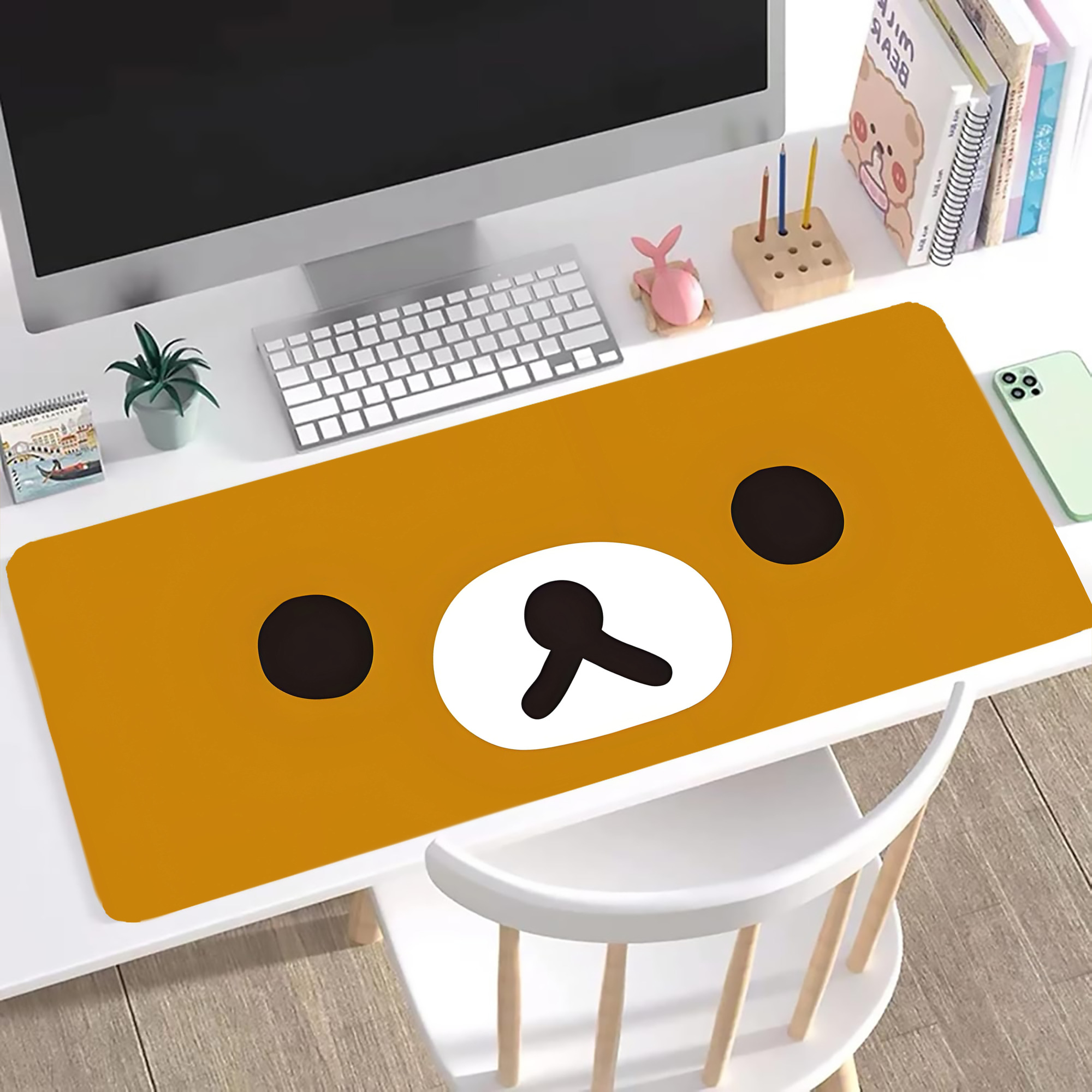 （画像用） リラックマ リラックマ キイロイトリ Rilakkuma Korilakkuma Kiiroitori ステッチ加工 大判デスクマット／滑り止めマウスパッド