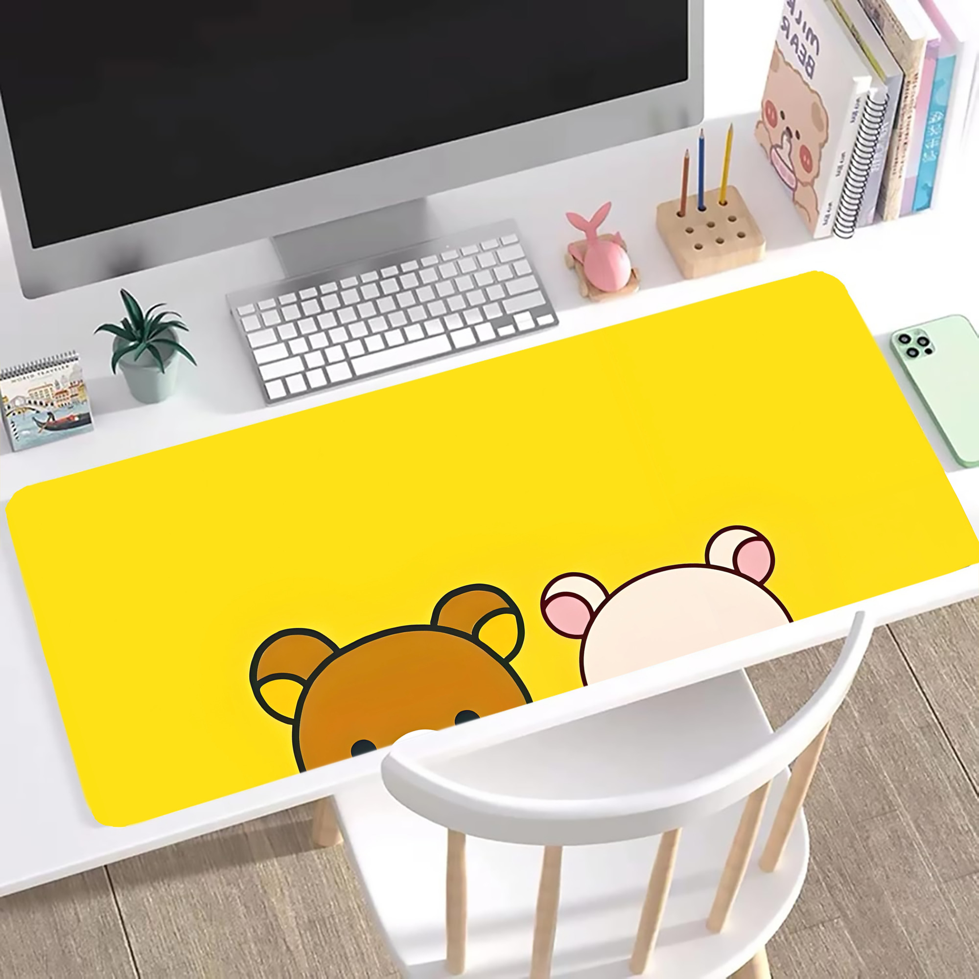 （画像用） リラックマ リラックマ キイロイトリ Rilakkuma Korilakkuma Kiiroitori ステッチ加工 大判デスクマット／滑り止めマウスパッド
