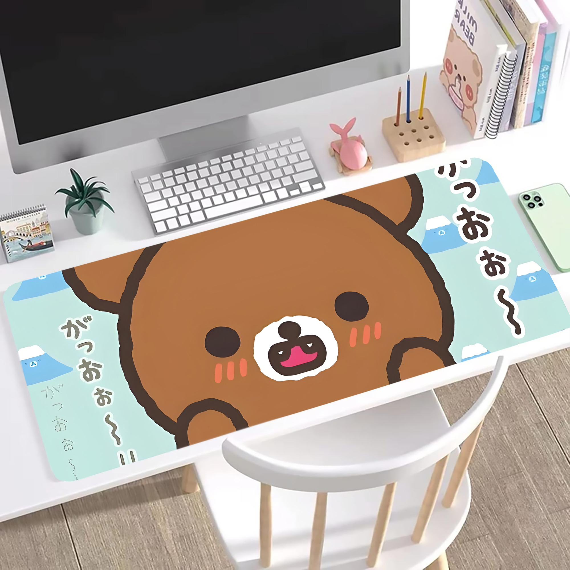 （画像用） リラックマ リラックマ キイロイトリ Rilakkuma Korilakkuma Kiiroitori ステッチ加工 大判デスクマット／滑り止めマウスパッド