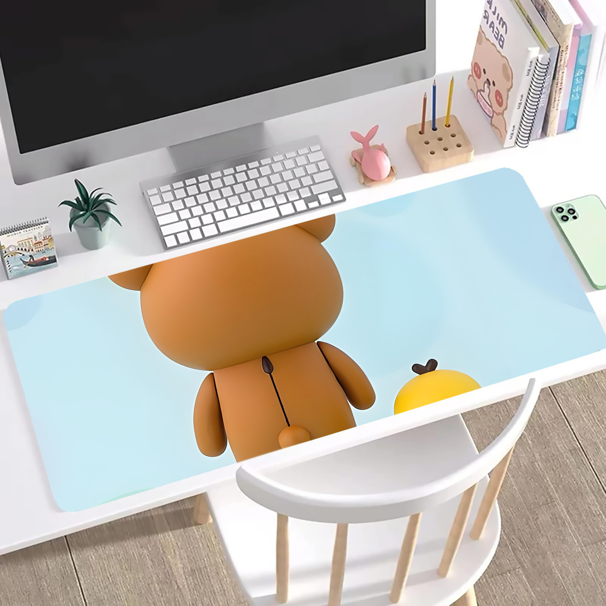 （画像用） リラックマ リラックマ キイロイトリ Rilakkuma Korilakkuma Kiiroitori ステッチ加工 大判デスクマット／滑り止めマウスパッド