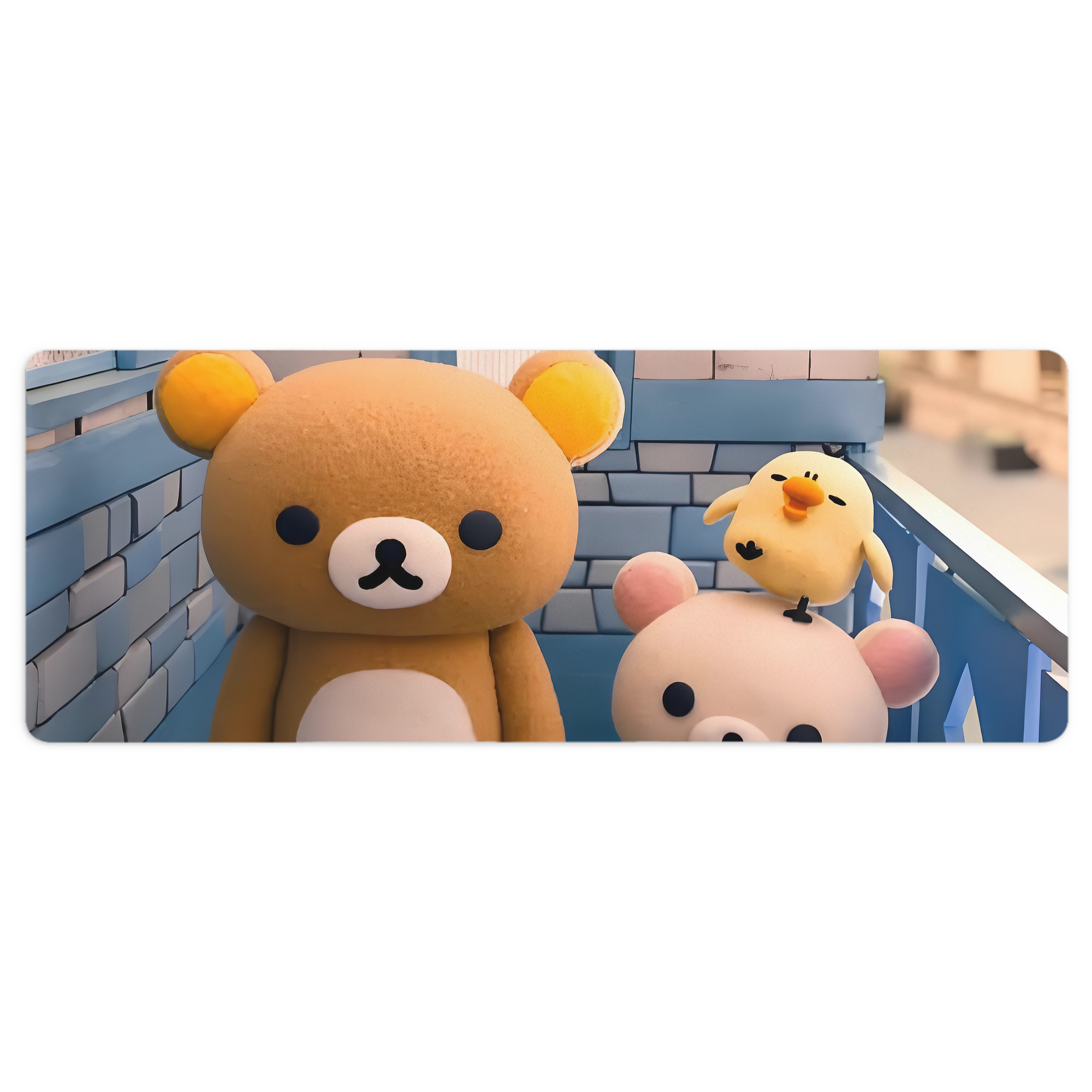 （画像用） リラックマ リラックマ キイロイトリ Rilakkuma Korilakkuma Kiiroitori ステッチ加工 大判デスクマット／滑り止めマウスパッド