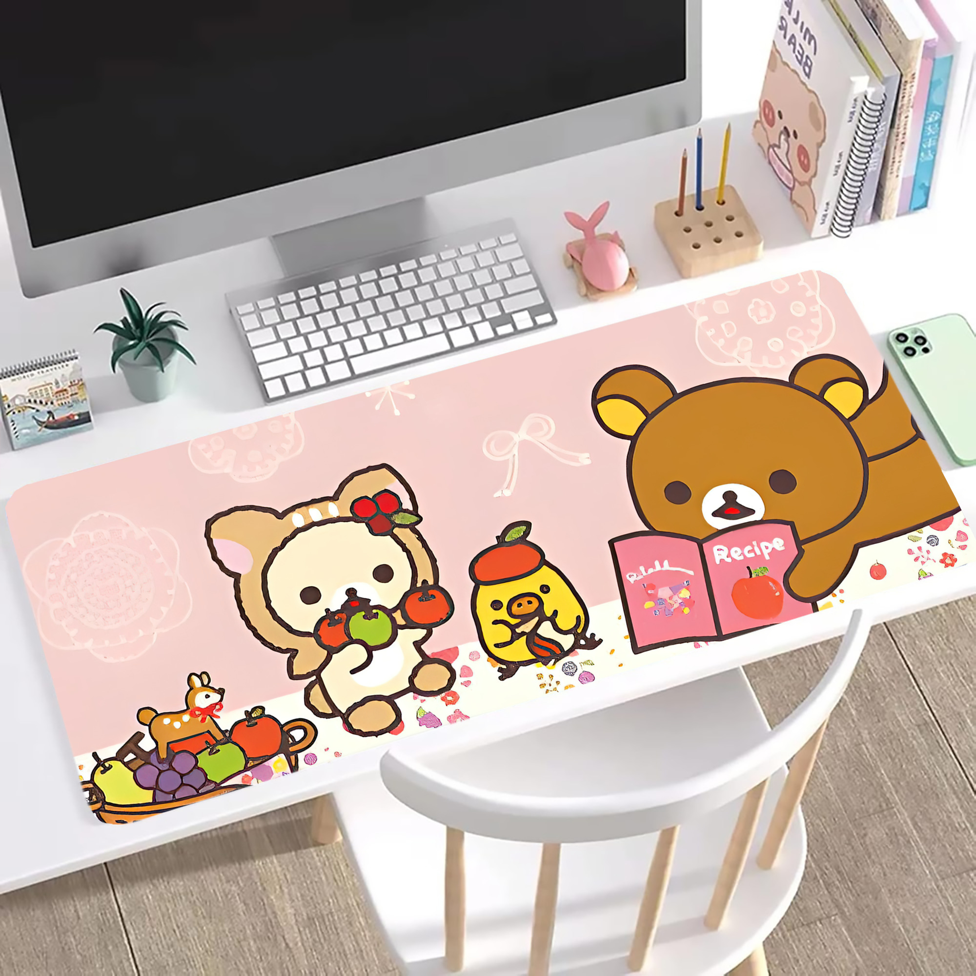 （画像用） リラックマ リラックマ キイロイトリ Rilakkuma Korilakkuma Kiiroitori ステッチ加工 大判デスクマット／滑り止めマウスパッド