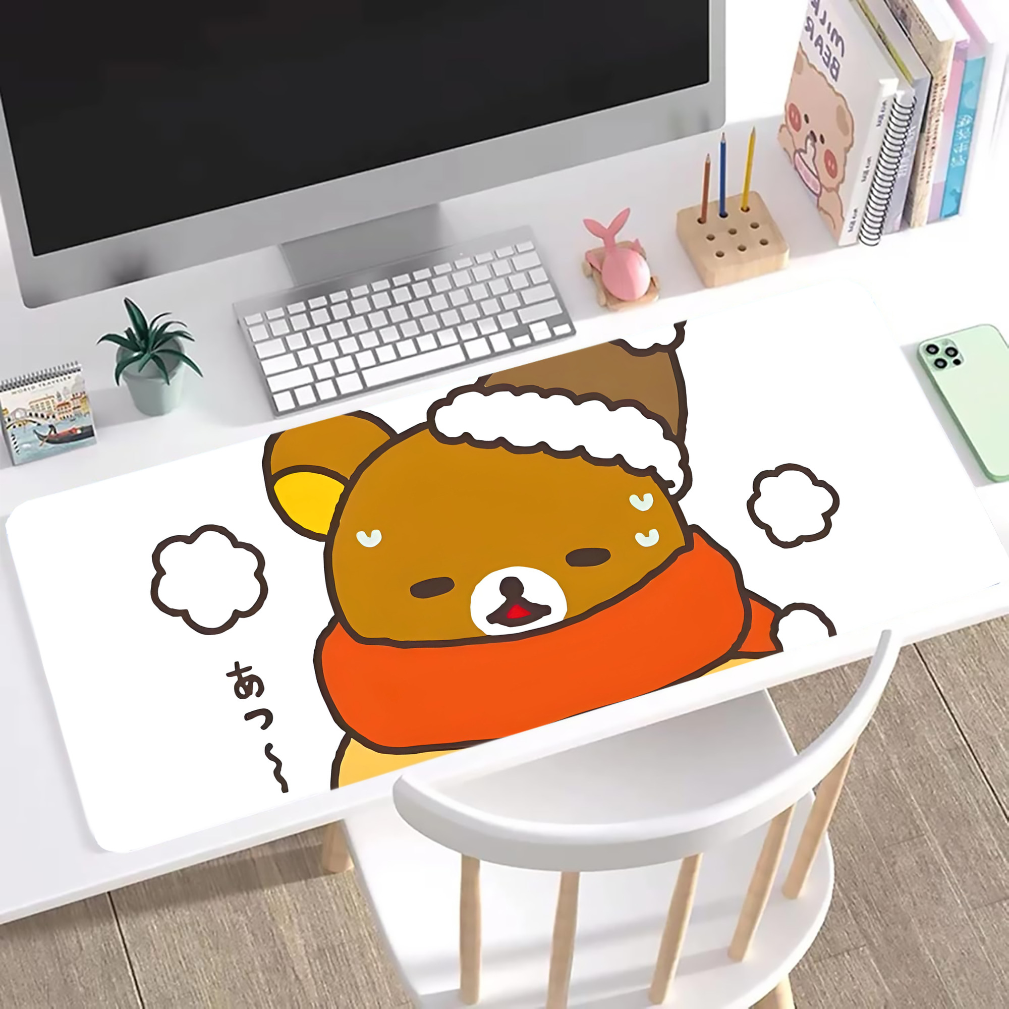 （画像用） リラックマ リラックマ キイロイトリ Rilakkuma Korilakkuma Kiiroitori ステッチ加工 大判デスクマット／滑り止めマウスパッド