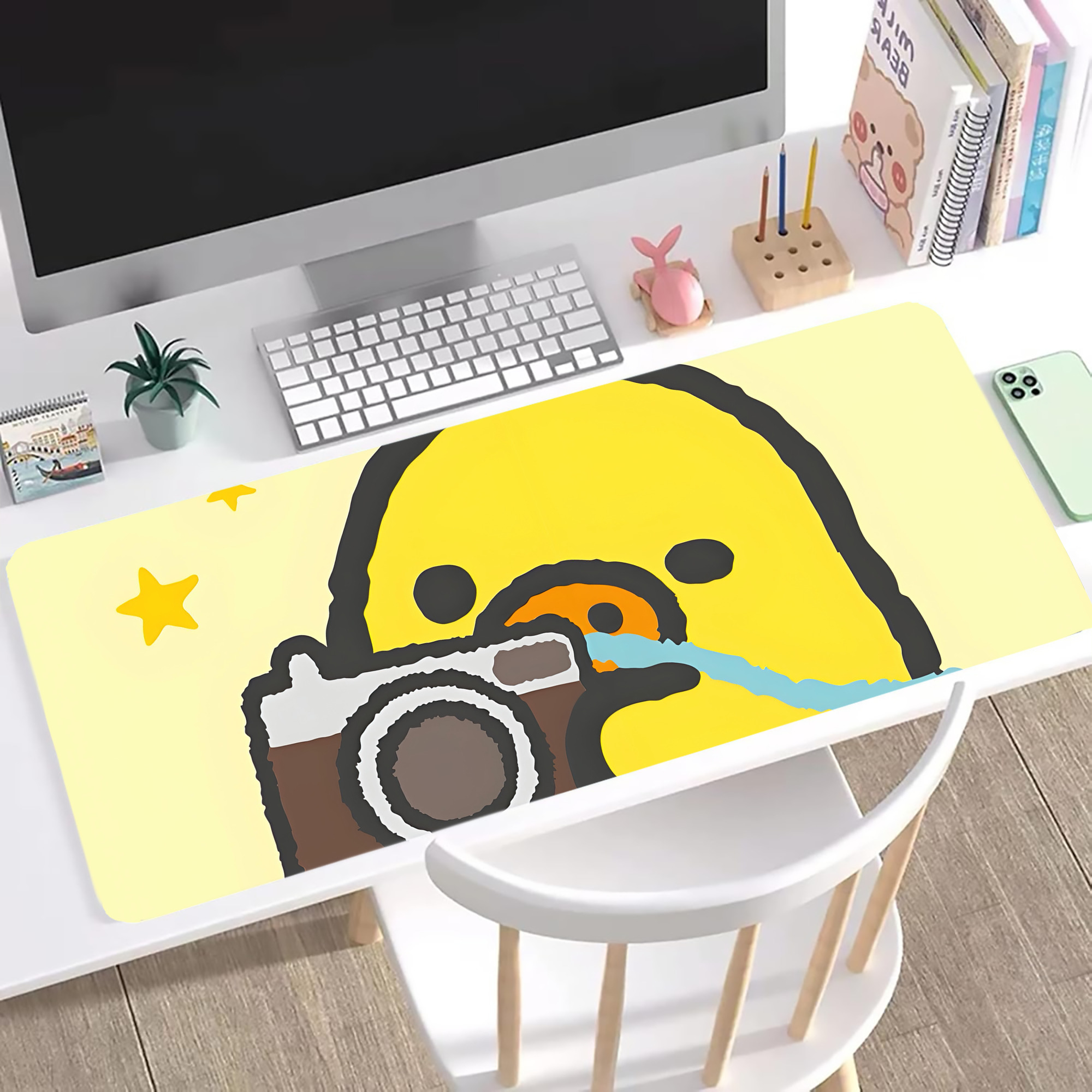 （画像用） リラックマ リラックマ キイロイトリ Rilakkuma Korilakkuma Kiiroitori ステッチ加工 大判デスクマット／滑り止めマウスパッド