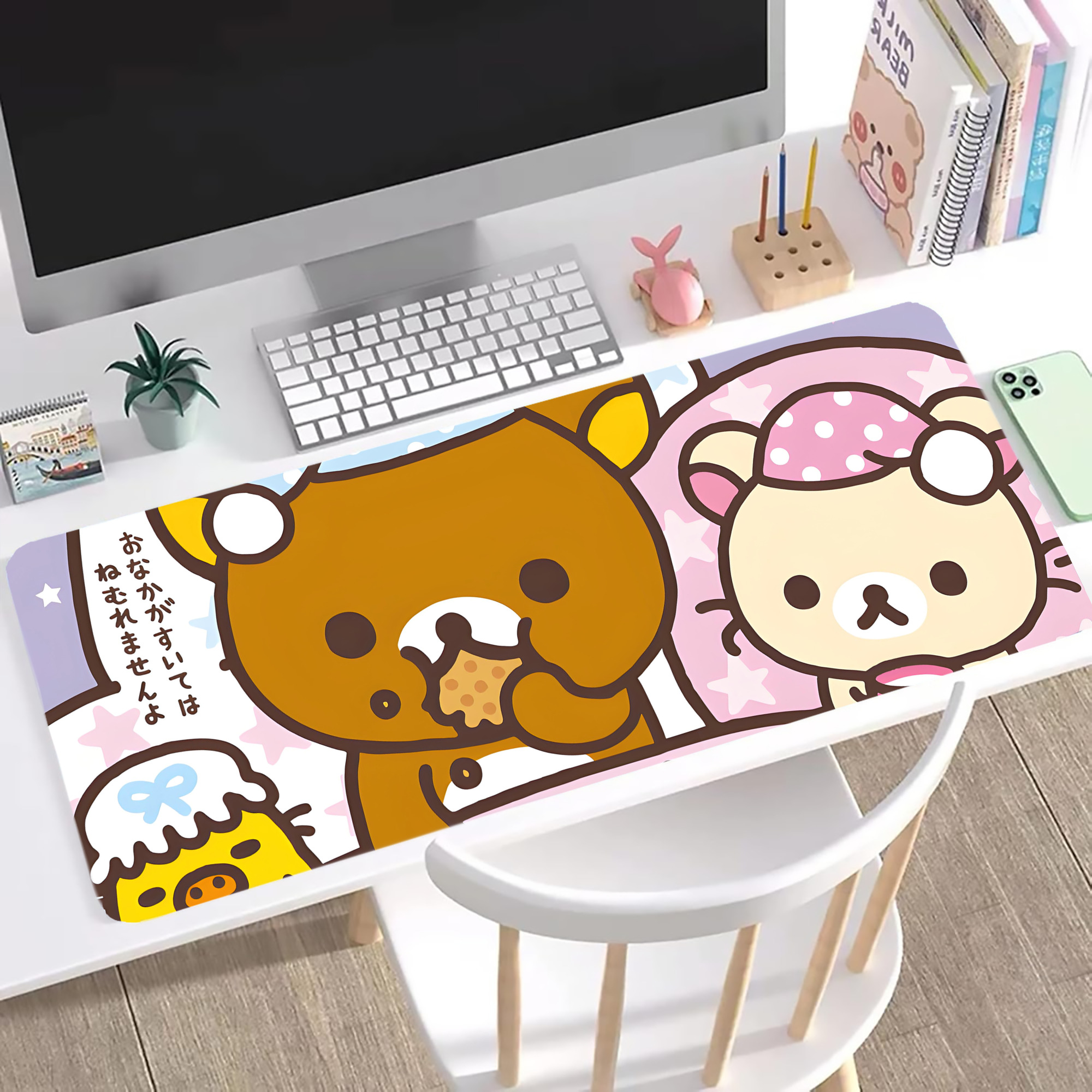 （画像用） リラックマ リラックマ キイロイトリ Rilakkuma Korilakkuma Kiiroitori ステッチ加工 大判デスクマット／滑り止めマウスパッド