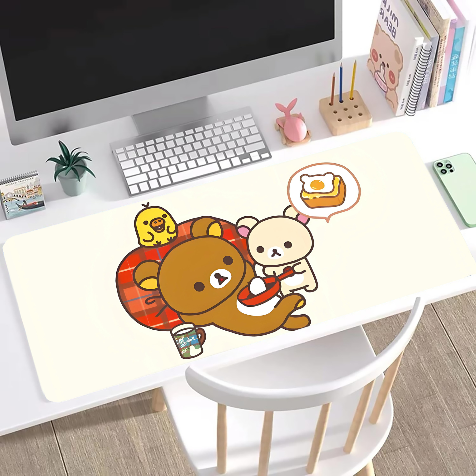 （画像用） リラックマ リラックマ キイロイトリ Rilakkuma Korilakkuma Kiiroitori ステッチ加工 大判デスクマット／滑り止めマウスパッド
