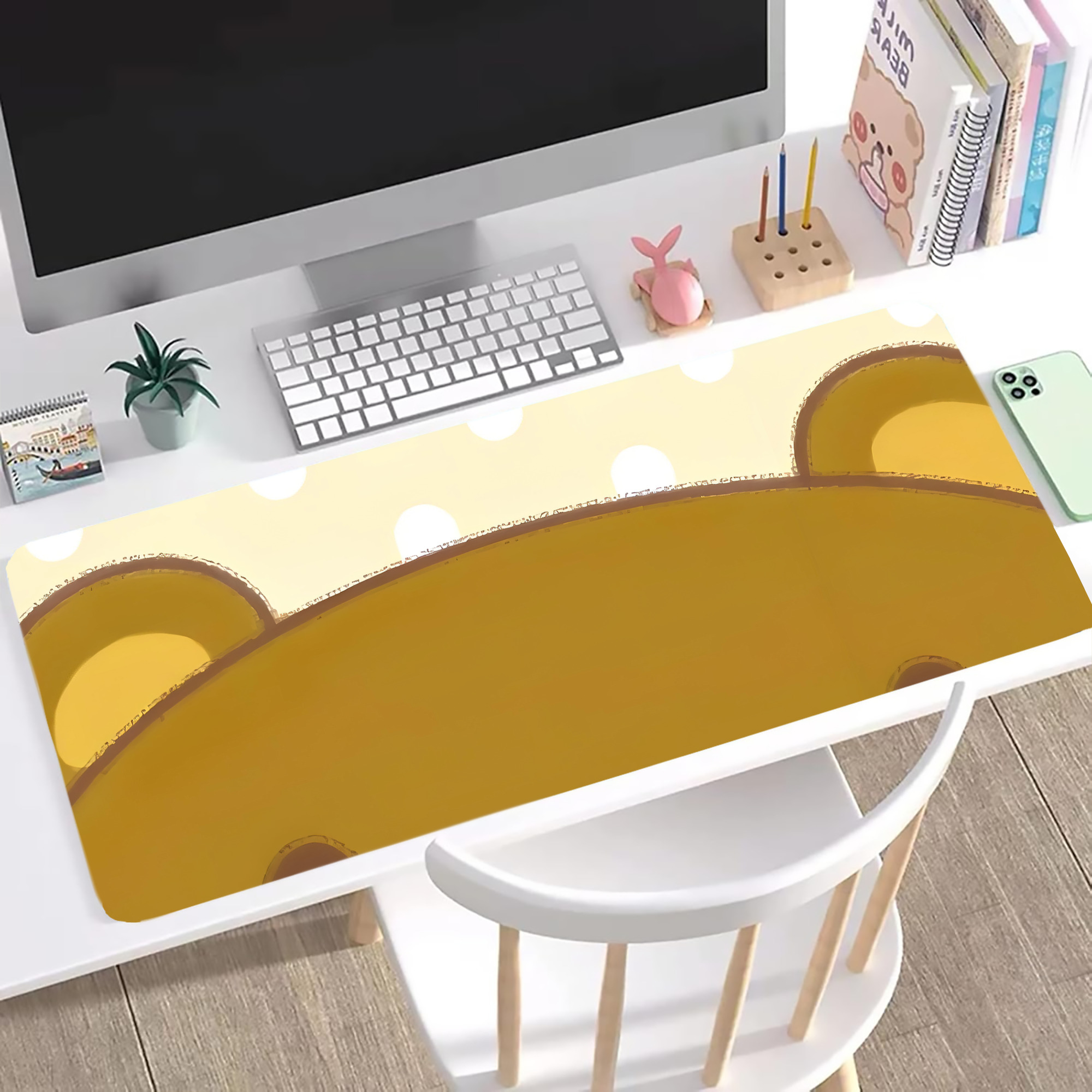 （画像用） リラックマ リラックマ キイロイトリ Rilakkuma Korilakkuma Kiiroitori ステッチ加工 大判デスクマット／滑り止めマウスパッド