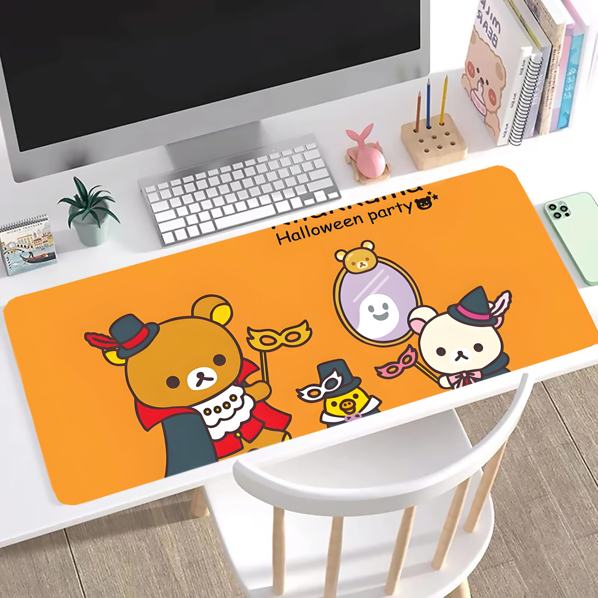 （画像用） リラックマ リラックマ キイロイトリ Rilakkuma Korilakkuma Kiiroitori ステッチ加工 大判デスクマット／滑り止めマウスパッド