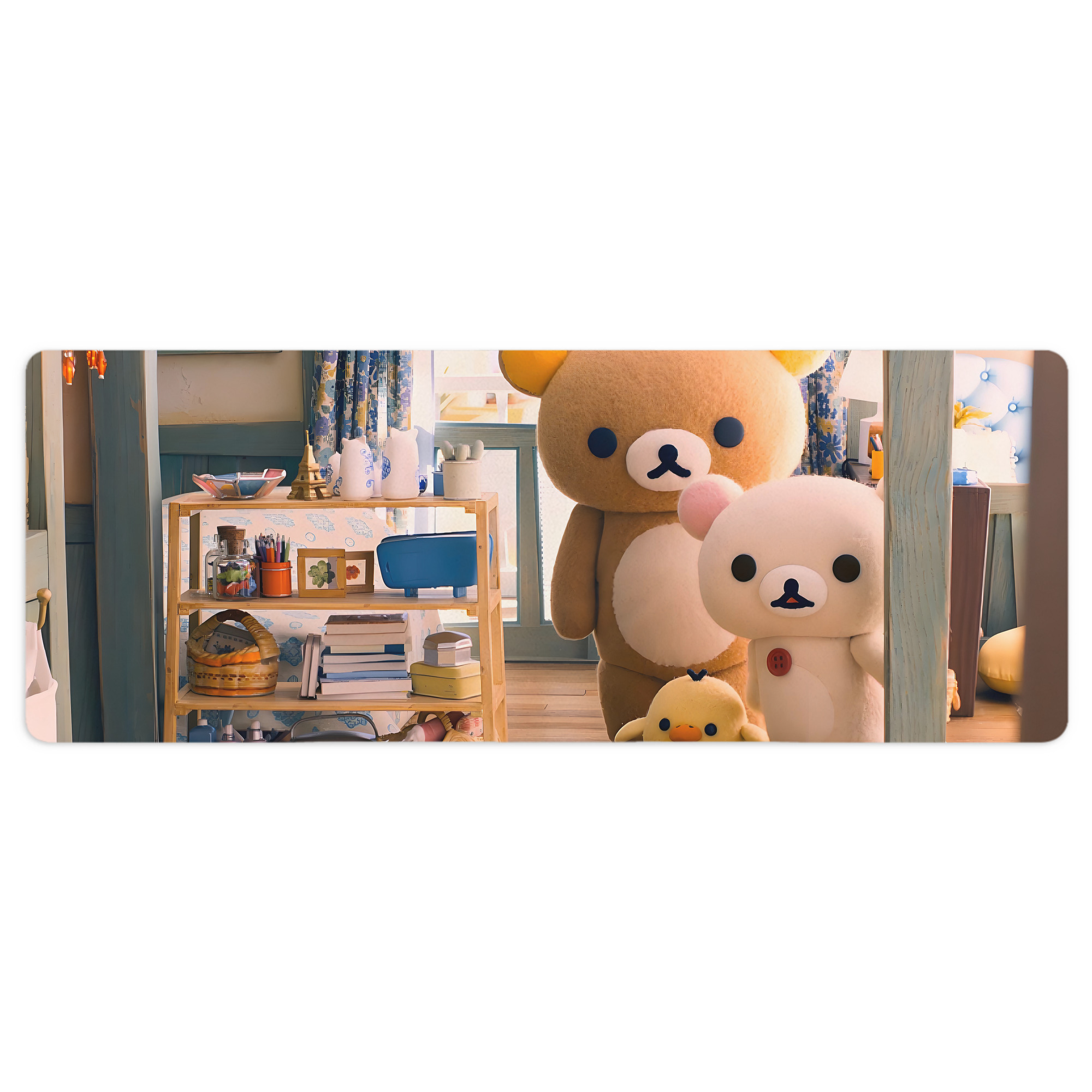 （画像用） リラックマ リラックマ キイロイトリ Rilakkuma Korilakkuma Kiiroitori ステッチ加工 大判デスクマット／滑り止めマウスパッド