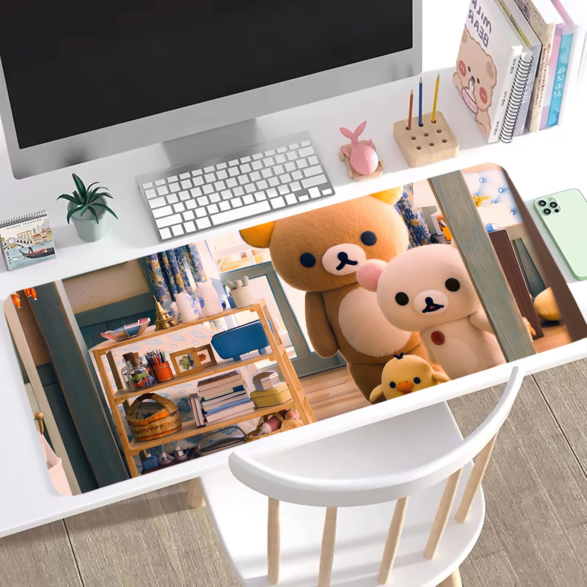 （画像用） リラックマ リラックマ キイロイトリ Rilakkuma Korilakkuma Kiiroitori ステッチ加工 大判デスクマット／滑り止めマウスパッド