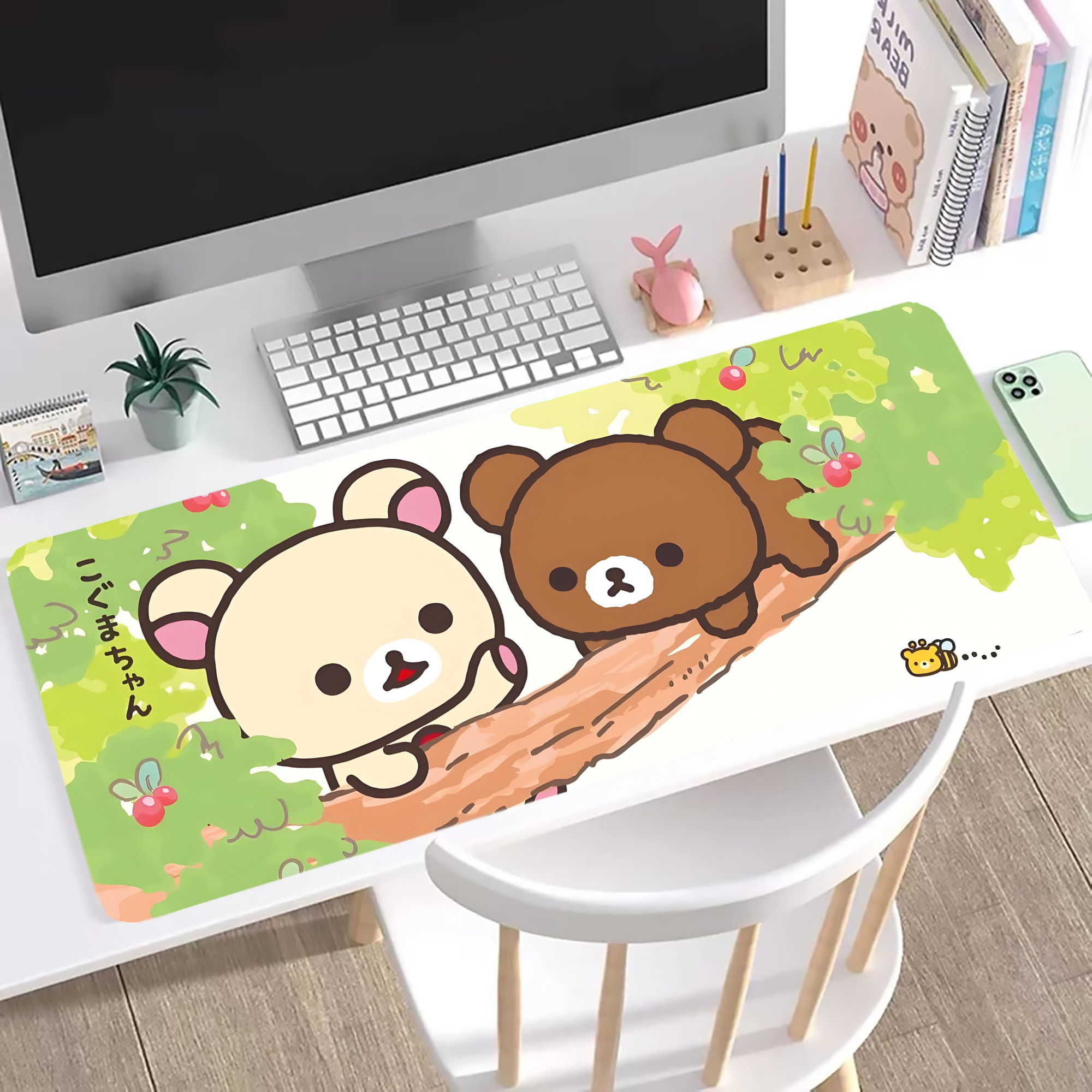 （画像用） リラックマ リラックマ キイロイトリ Rilakkuma Korilakkuma Kiiroitori ステッチ加工 大判デスクマット／滑り止めマウスパッド