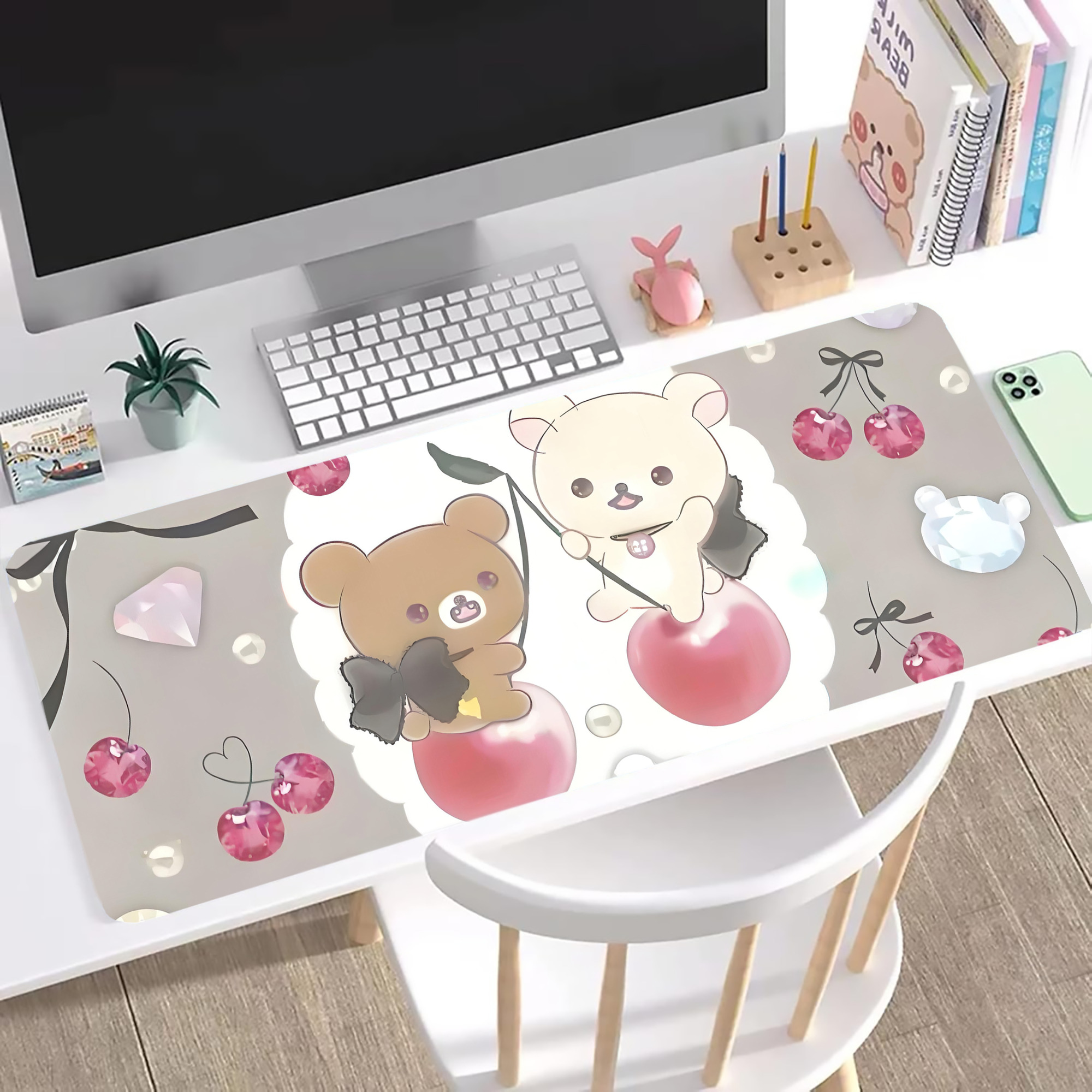 （画像用） リラックマ リラックマ キイロイトリ Rilakkuma Korilakkuma Kiiroitori ステッチ加工 大判デスクマット／滑り止めマウスパッド