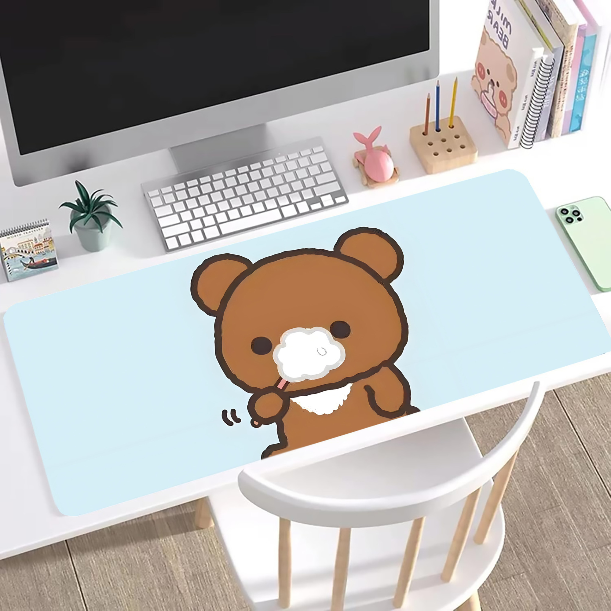 （画像用） リラックマ リラックマ キイロイトリ Rilakkuma Korilakkuma Kiiroitori ステッチ加工 大判デスクマット／滑り止めマウスパッド