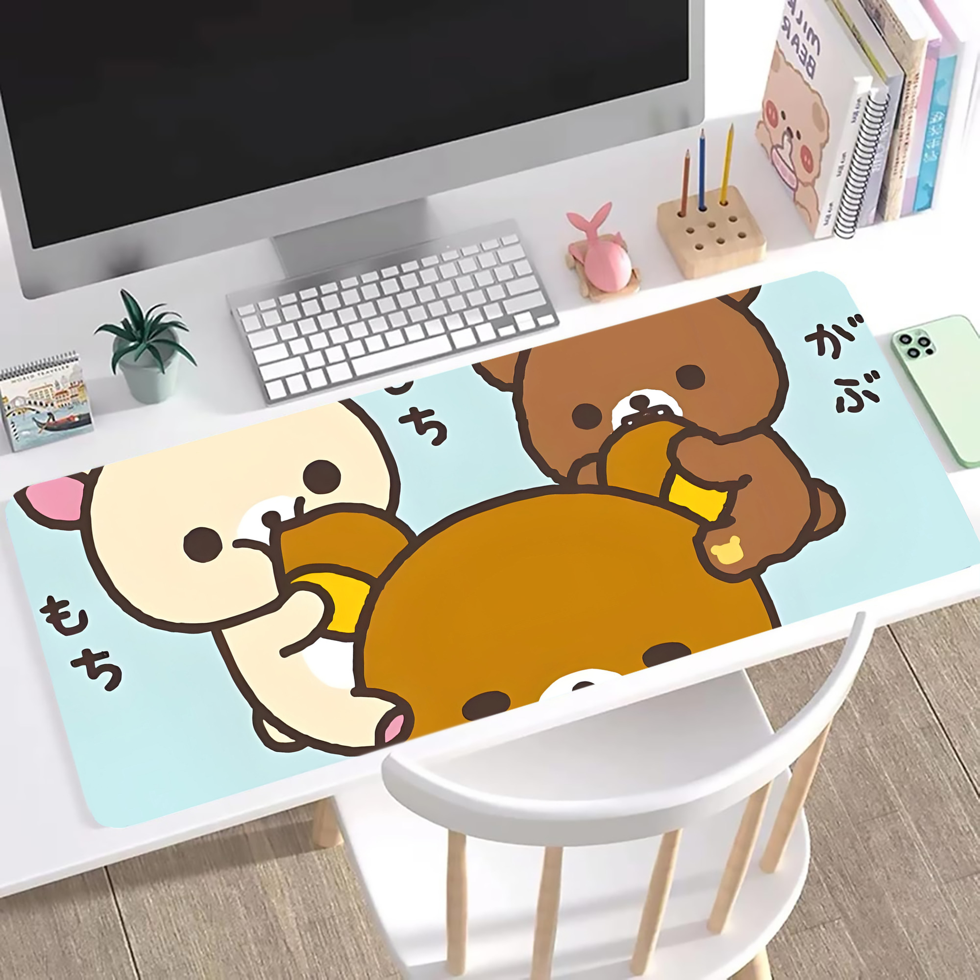 （画像用） リラックマ リラックマ キイロイトリ Rilakkuma Korilakkuma Kiiroitori ステッチ加工 大判デスクマット／滑り止めマウスパッド