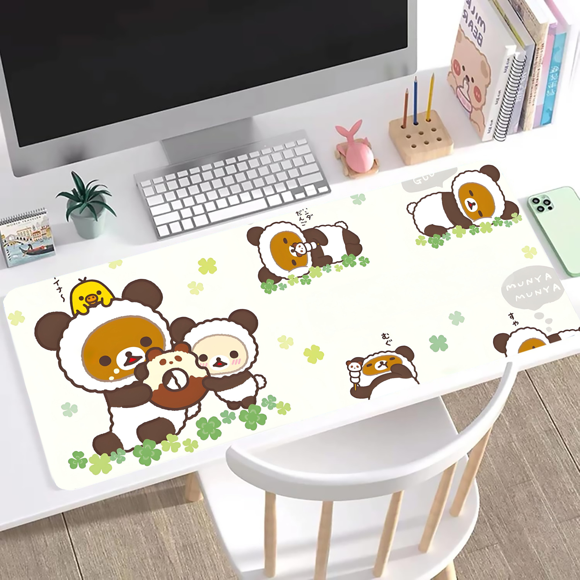 （画像用） リラックマ リラックマ キイロイトリ Rilakkuma Korilakkuma Kiiroitori ステッチ加工 大判デスクマット／滑り止めマウスパッド