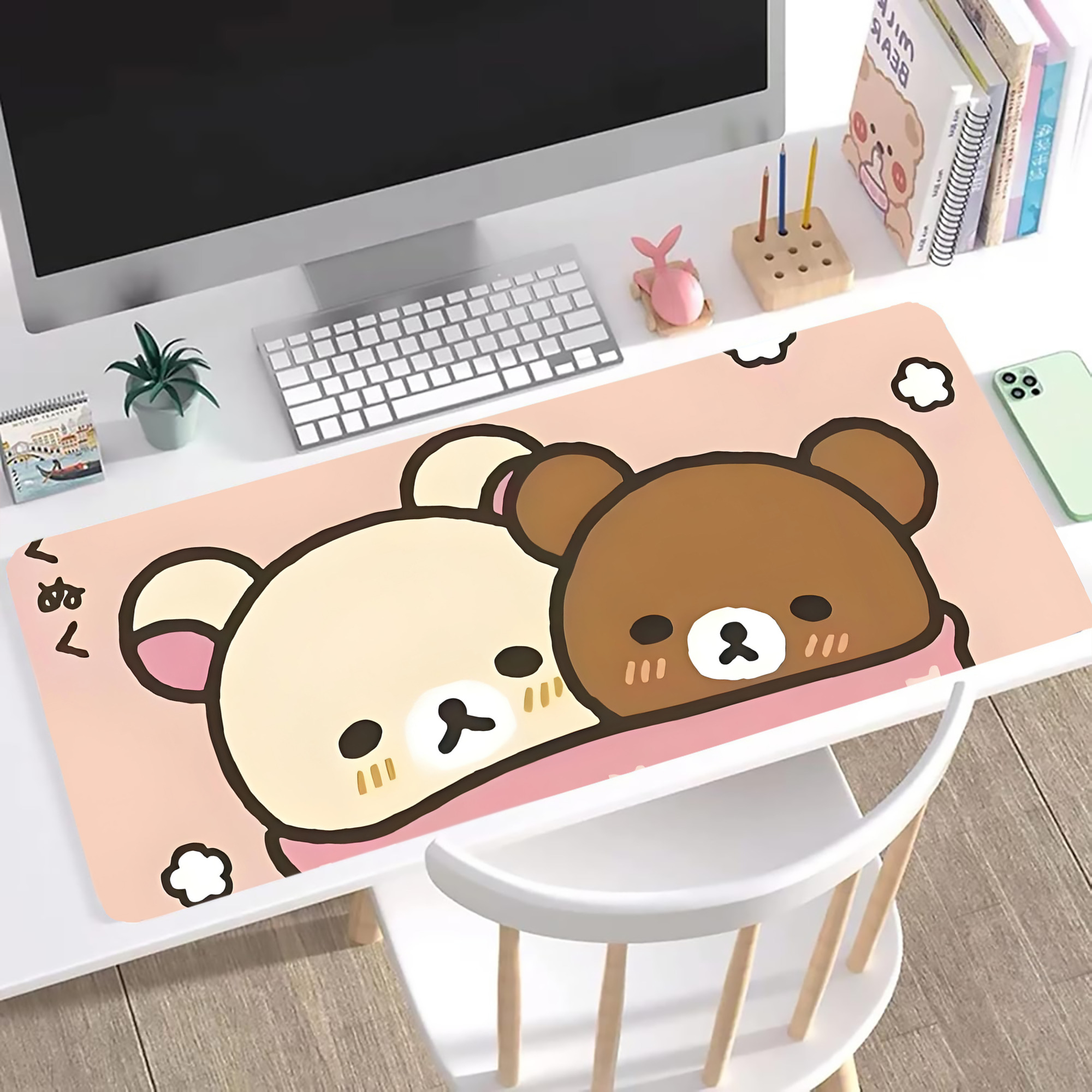 （画像用） リラックマ リラックマ キイロイトリ Rilakkuma Korilakkuma Kiiroitori ステッチ加工 大判デスクマット／滑り止めマウスパッド