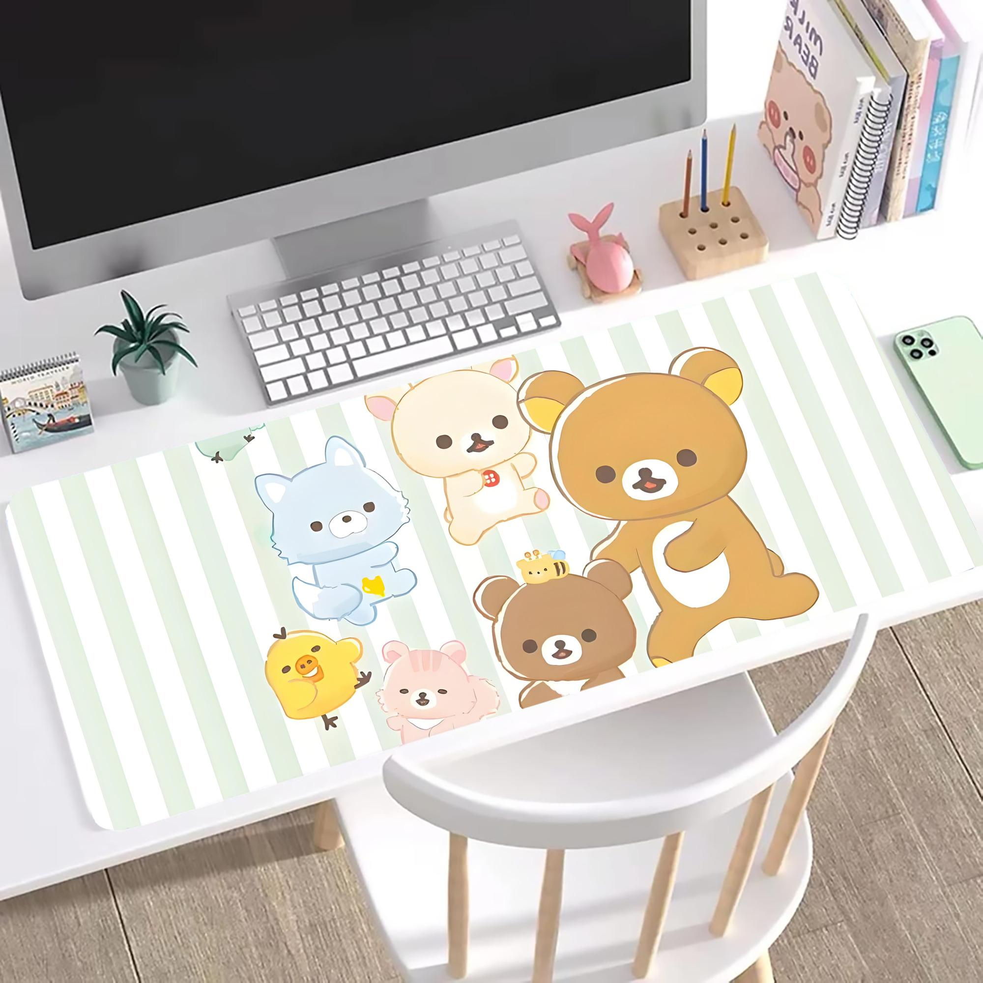 （画像用） リラックマ リラックマ キイロイトリ Rilakkuma Korilakkuma Kiiroitori ステッチ加工 大判デスクマット／滑り止めマウスパッド