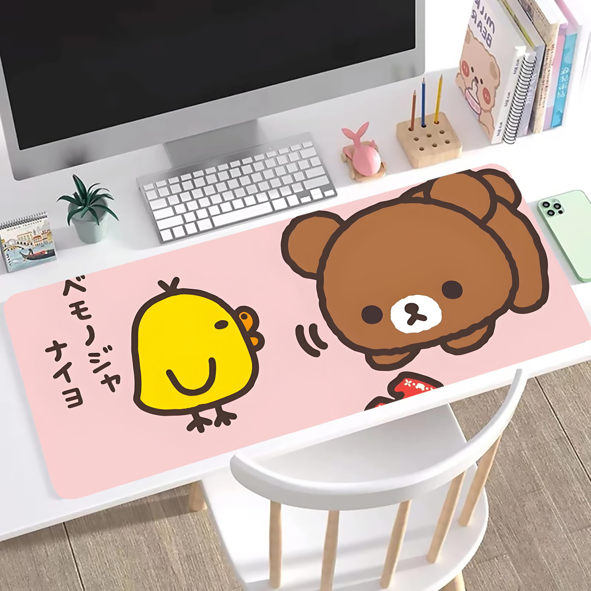 （画像用） リラックマ リラックマ キイロイトリ Rilakkuma Korilakkuma Kiiroitori ステッチ加工 大判デスクマット／滑り止めマウスパッド