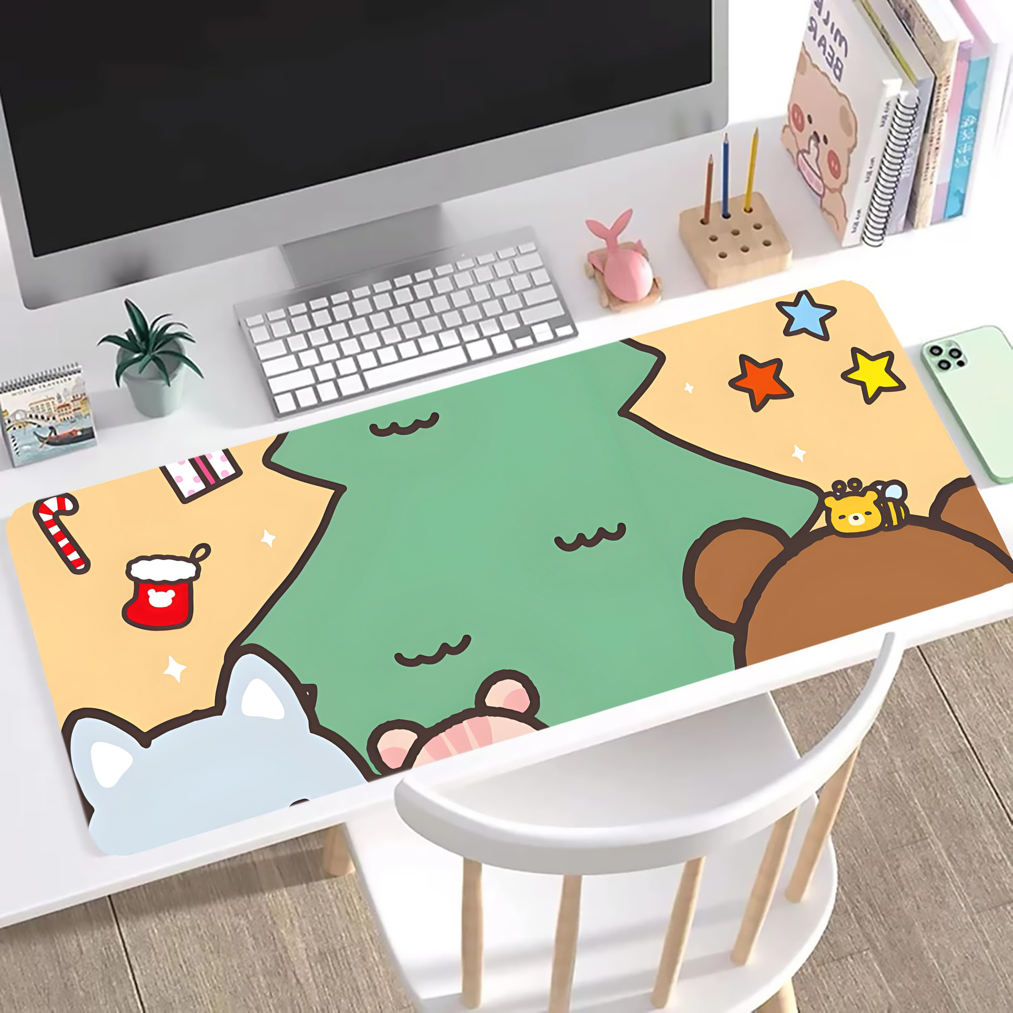（画像用） リラックマ リラックマ キイロイトリ Rilakkuma Korilakkuma Kiiroitori ステッチ加工 大判デスクマット／滑り止めマウスパッド